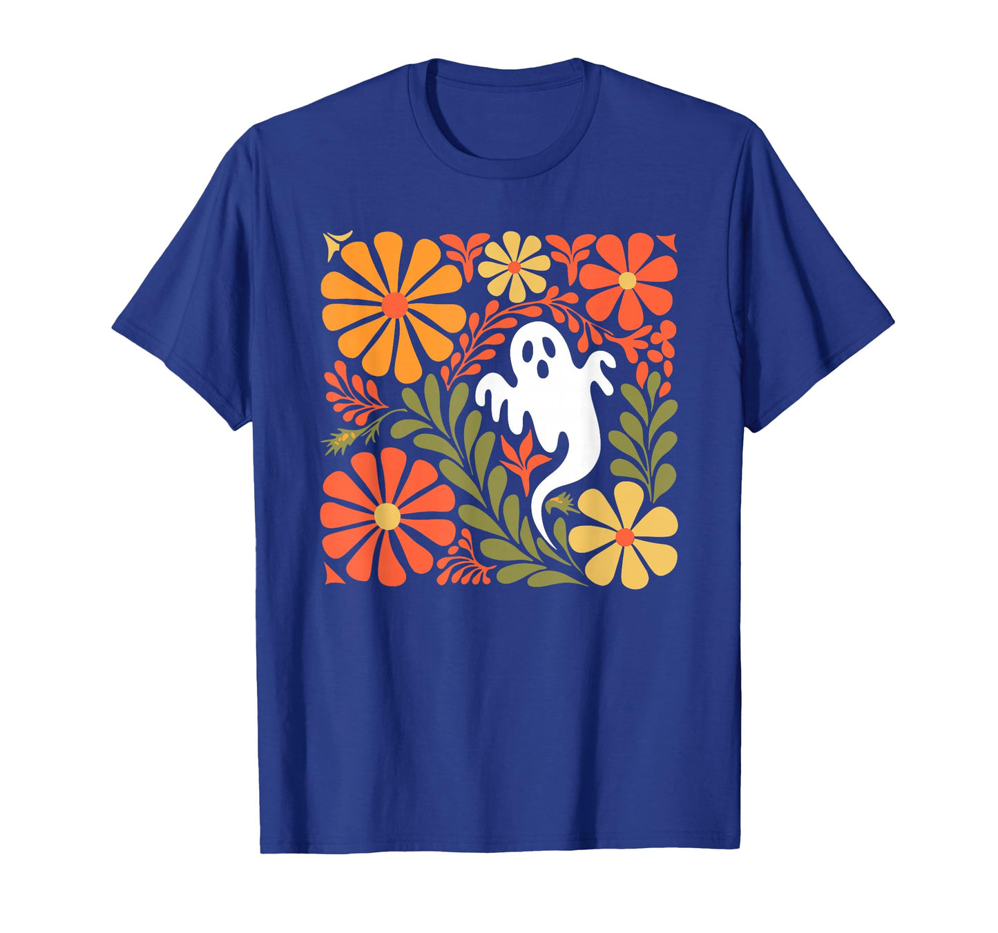Boho Floral Fall Boho Ghost Cute Halloween for Men Women T-Shirt