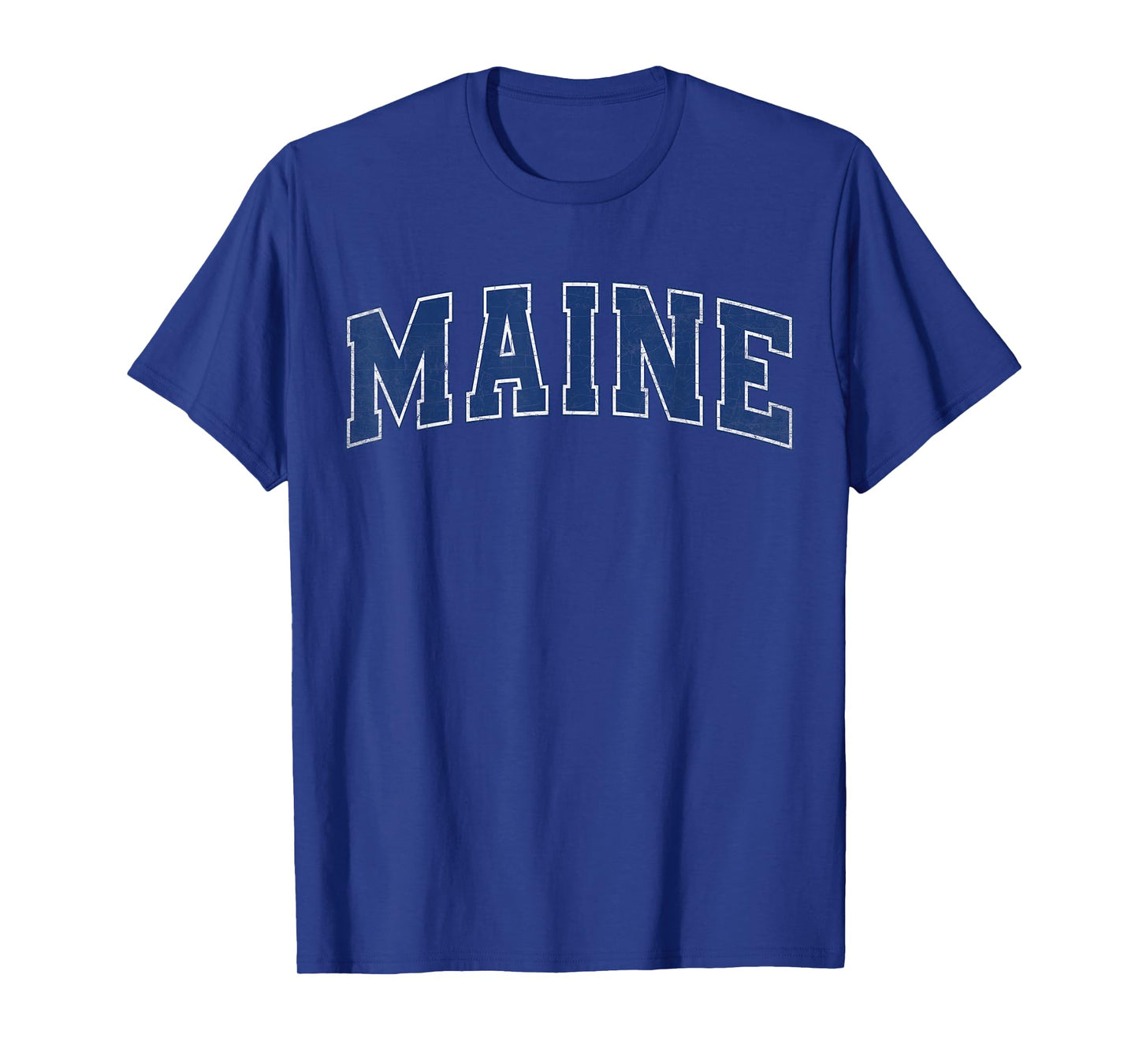 Maine State Retro Blue Varsity Vintage Text T-Shirt