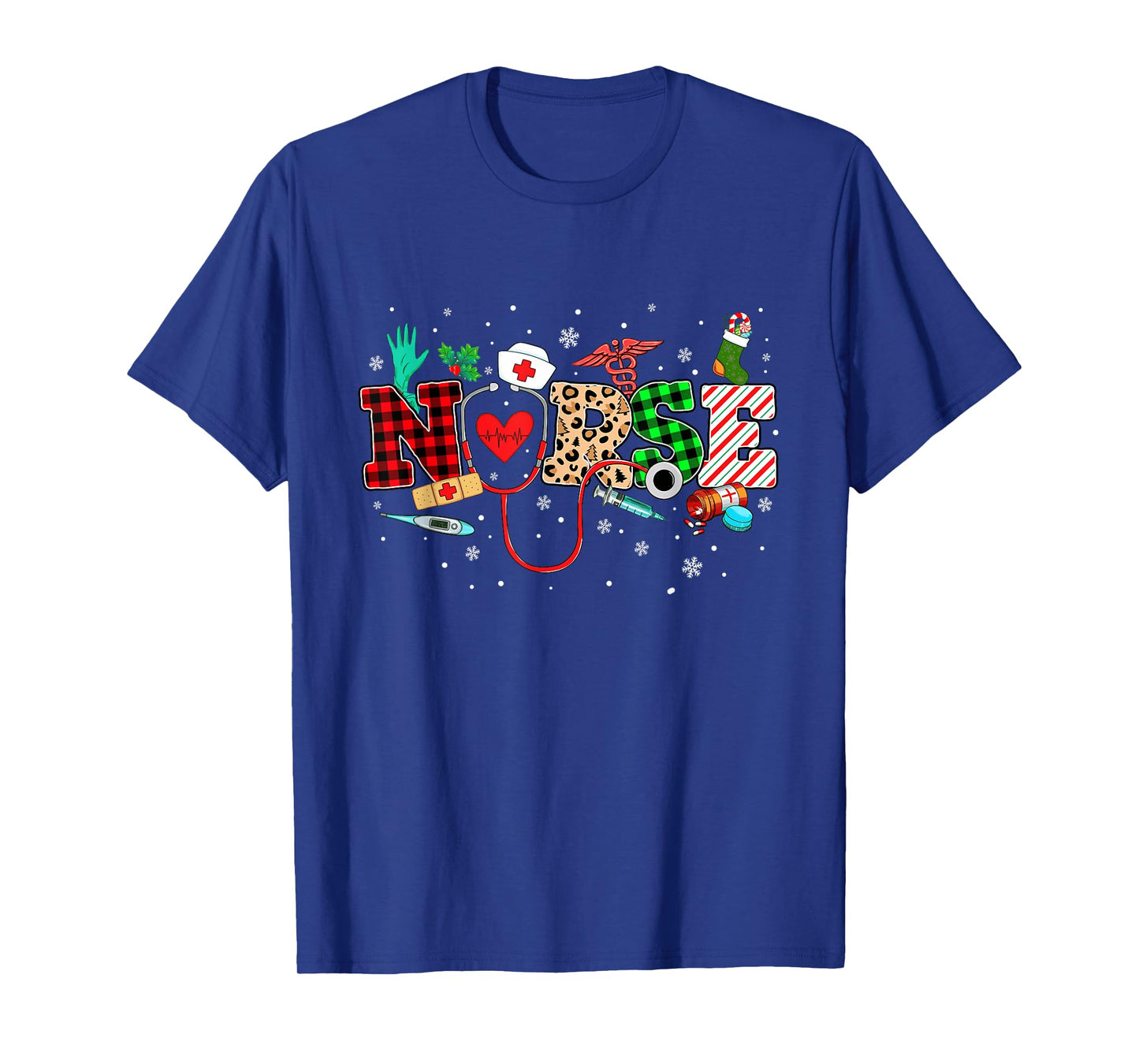 Nurse Christmas Stethoscope Nurses Buffalo Plaid Red Green T-Shirt