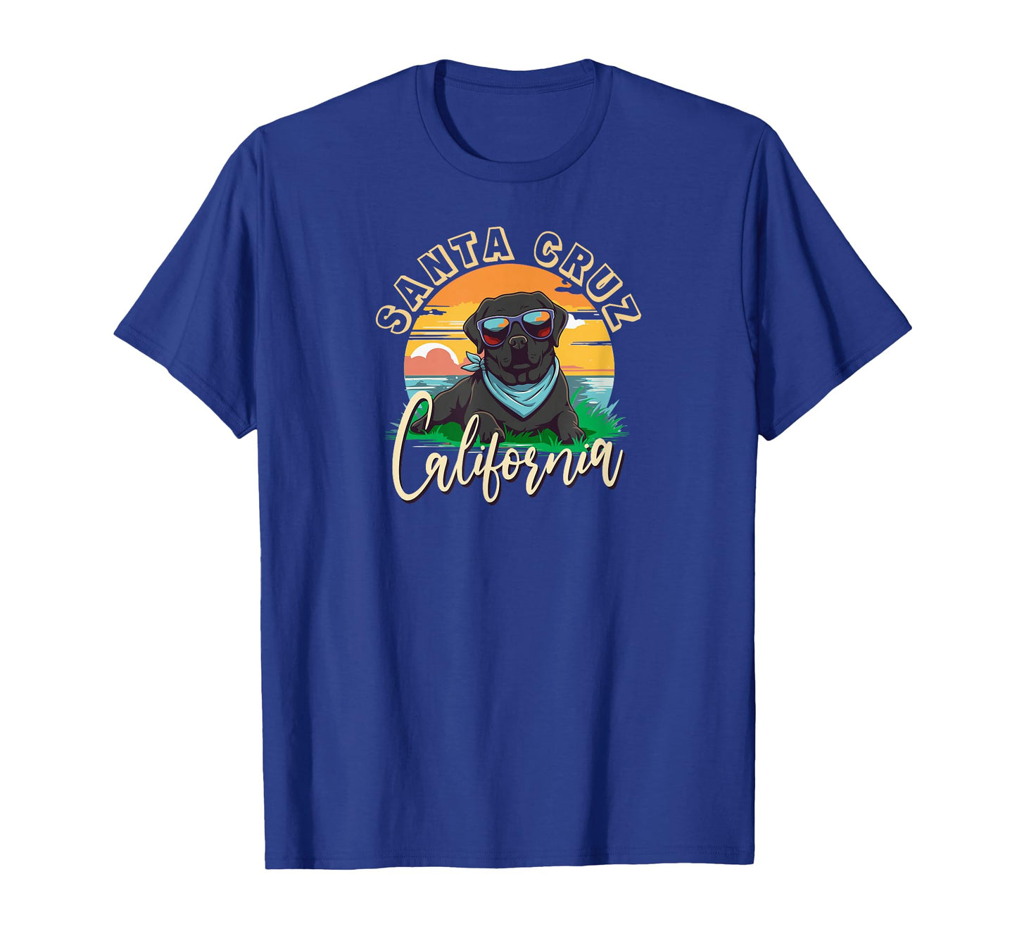 Retro Santa Cruz California Beach Black Labrador Dog Breed T-Shirt