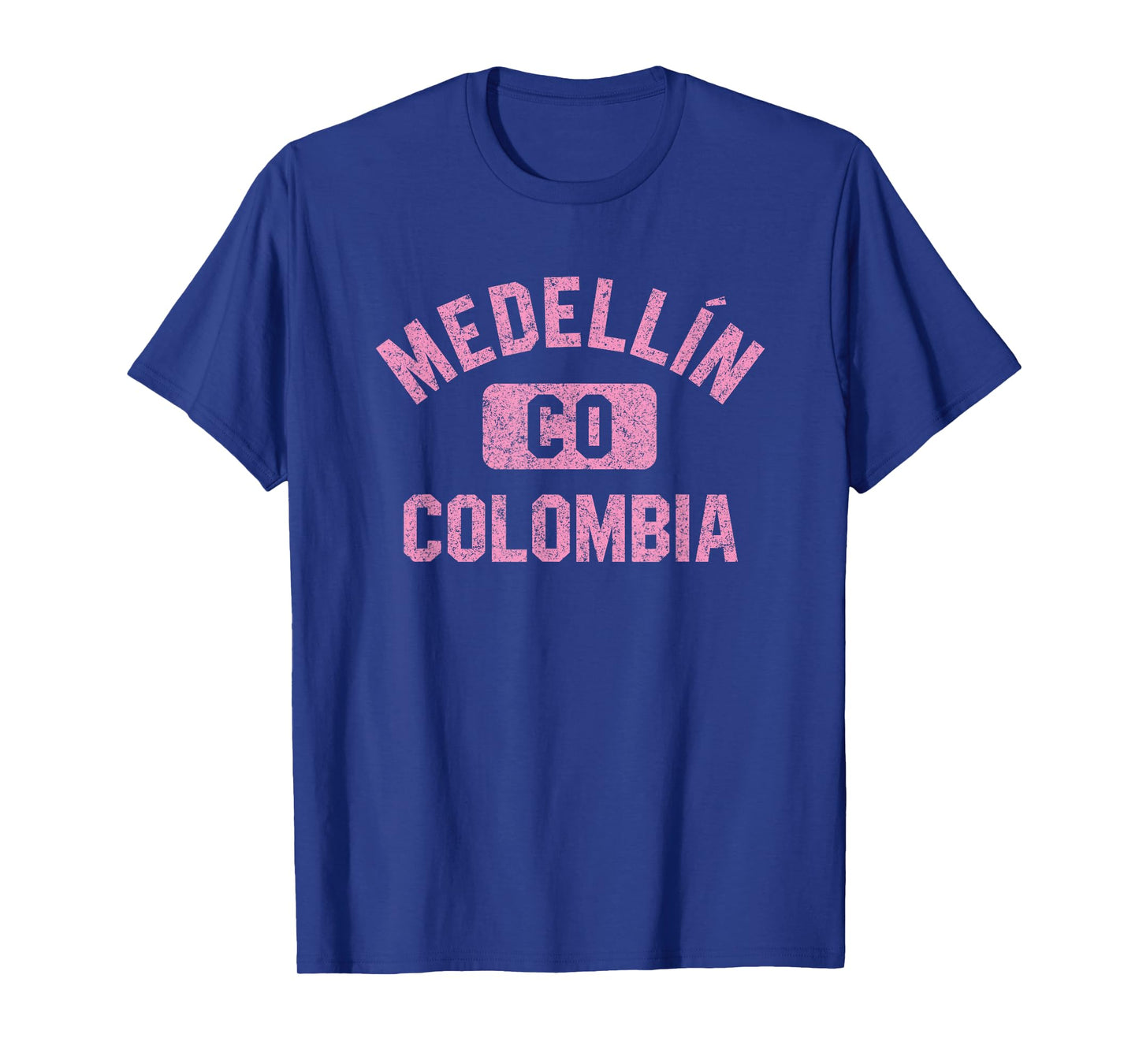 Medellin Colombia Gym Style Distressed Pink Print T-Shirt