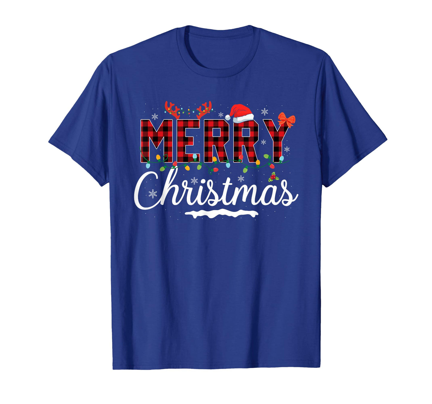 Merry Christmas Lights Red Santa Hat Xmas Family Men Women T-Shirt