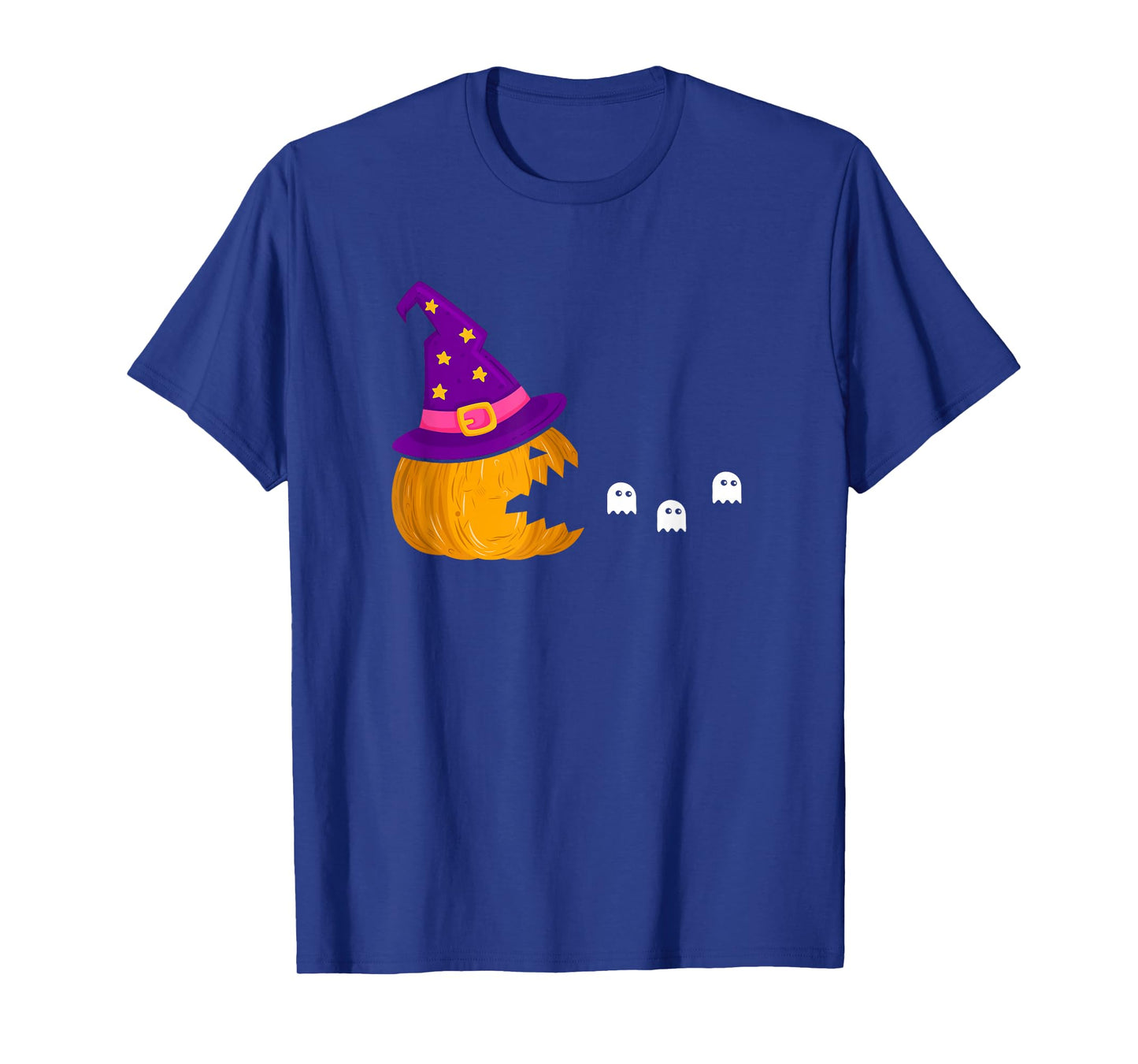 Pumpkin Witch Hat Chasing Ghosts Retro Spooky Halloween Fun T-Shirt
