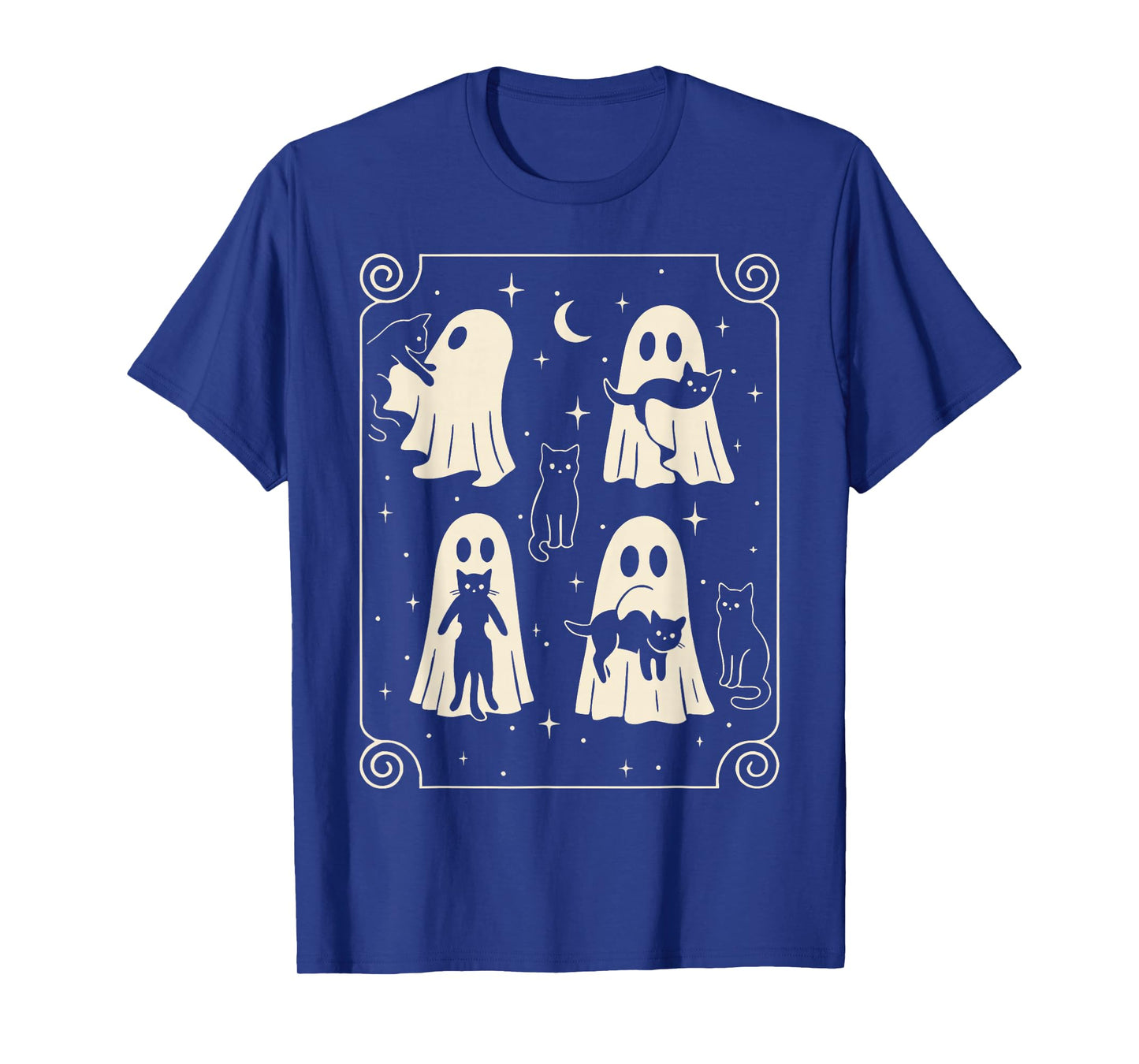 Vintage Cute Ghost Holding Black Cat Halloween Men Women T-Shirt