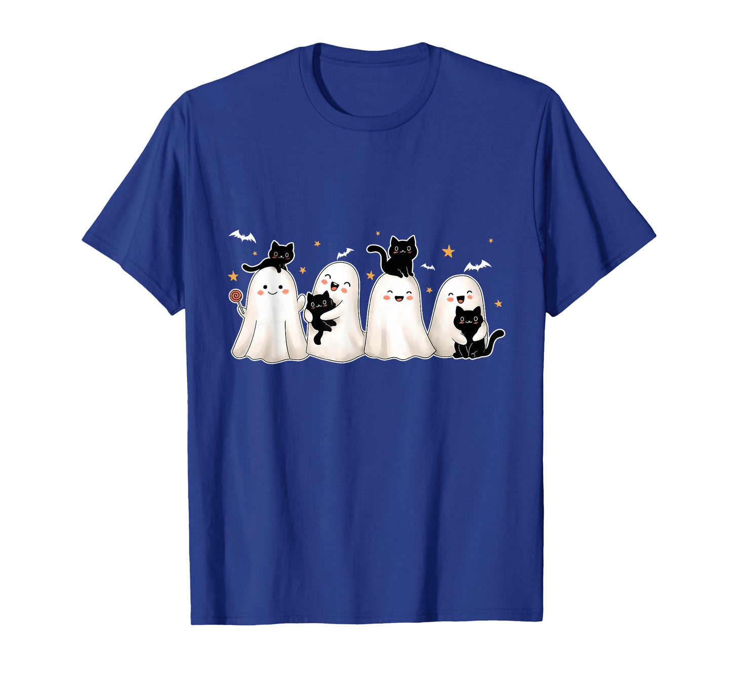 Ghost Holding Black Cat Halloween Black Cat Lover Cat Mom T-Shirt