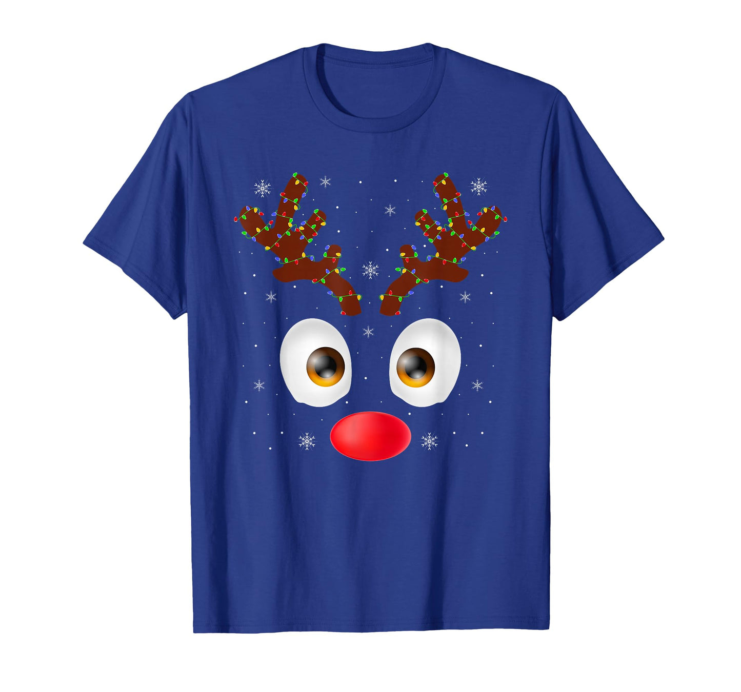 Reindeer Face Christmas Lights Funny Reindeer Family Xmas T-Shirt
