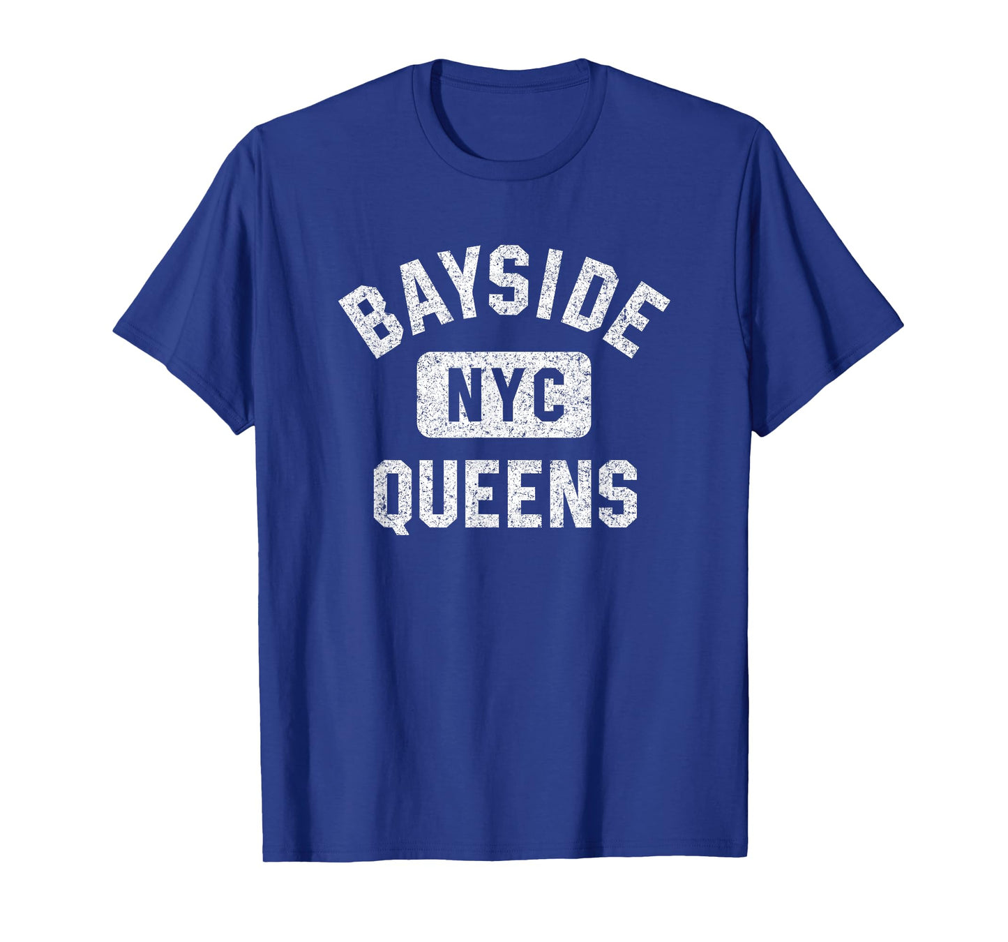 Bayside Queens NYC Gym Style Distressed White Print T-Shirt