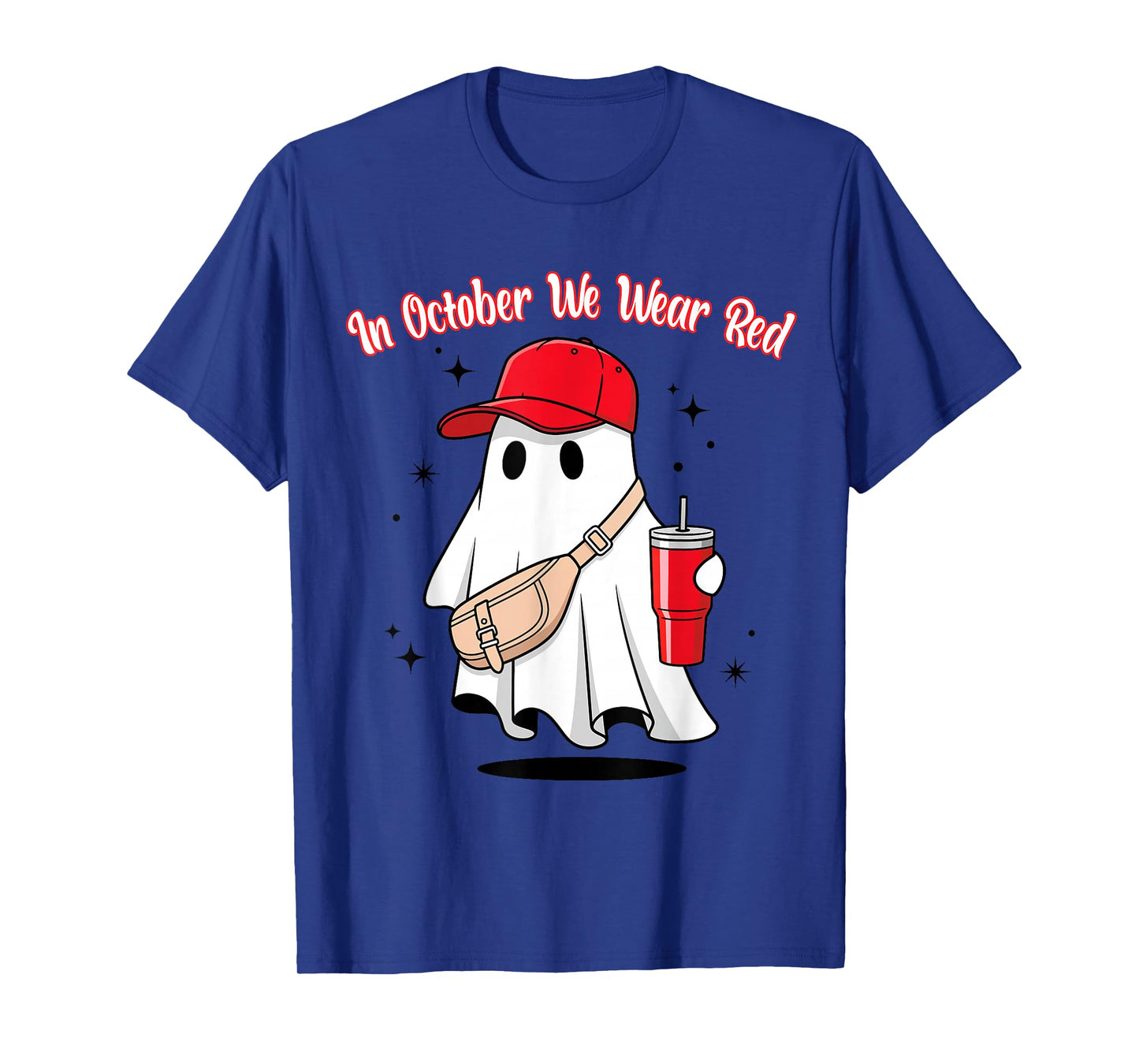 in October We Wear Red October Funny Ghost with Baseball Hat T-Shirt