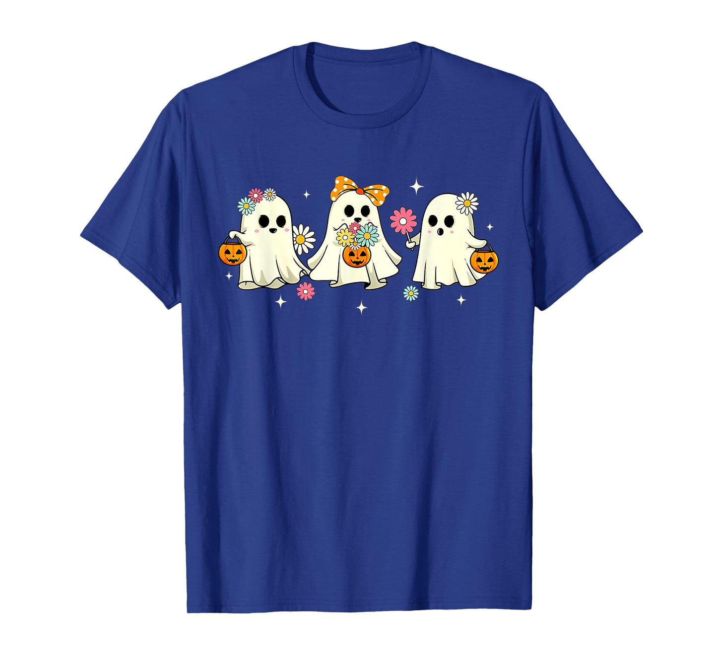 Cute Ghost Floral Groovy Vintage Halloween Spooky Season T-Shirt