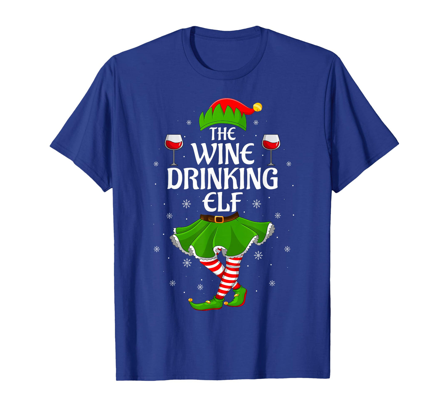 Wine Drinking Elf Christmas Family Girl Women Elf Squad Xmas T-Shirt