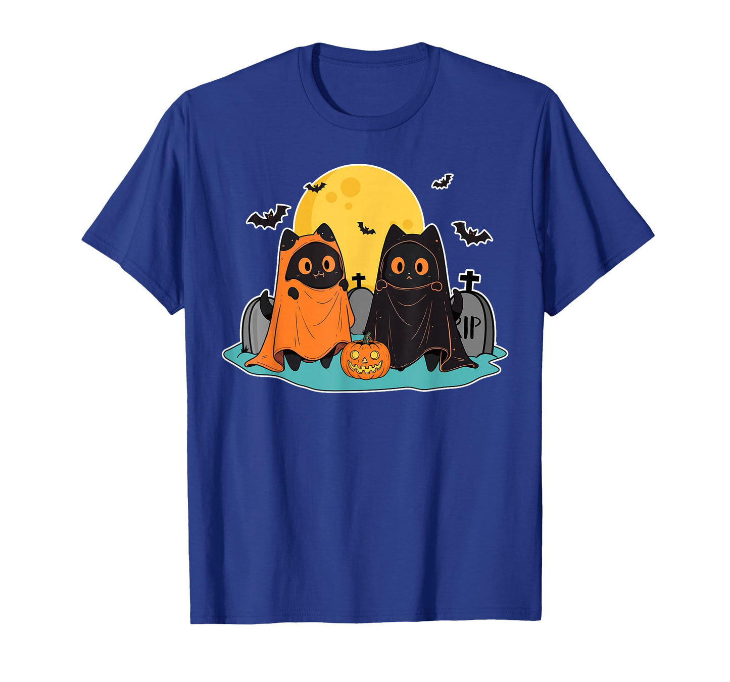 Black Cats in Ghost Costume Cute Women Men Halloween T-Shirt