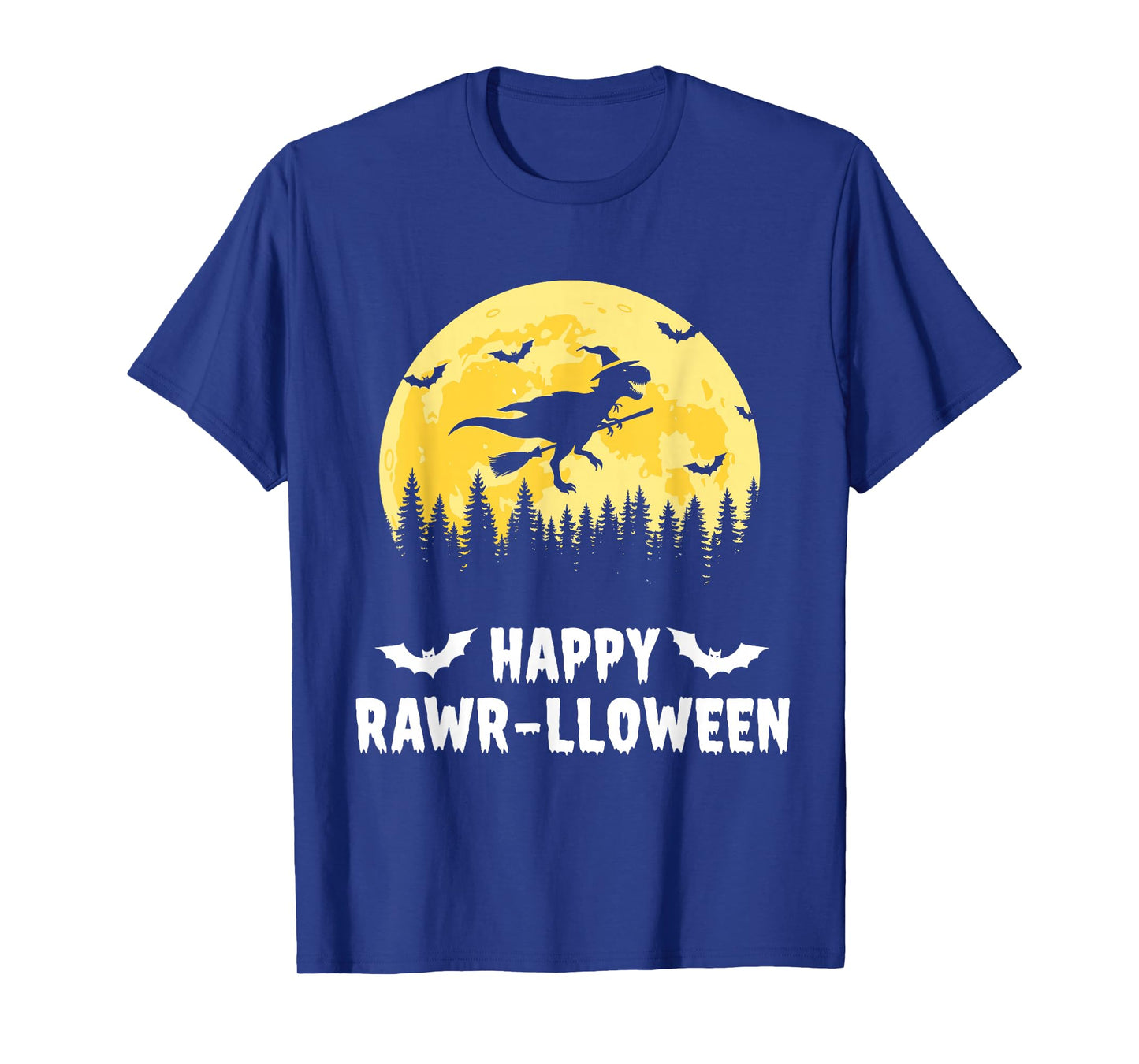 Happy Rawr-lloween Funny Halloween T Rex Flying Witch T-Shirt