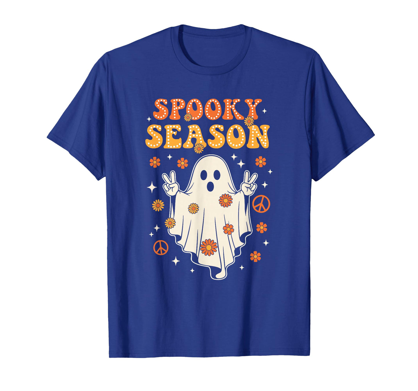 Groovy Spooky Season Retro Ghost Holding Pumpkin Halloween T-Shirt