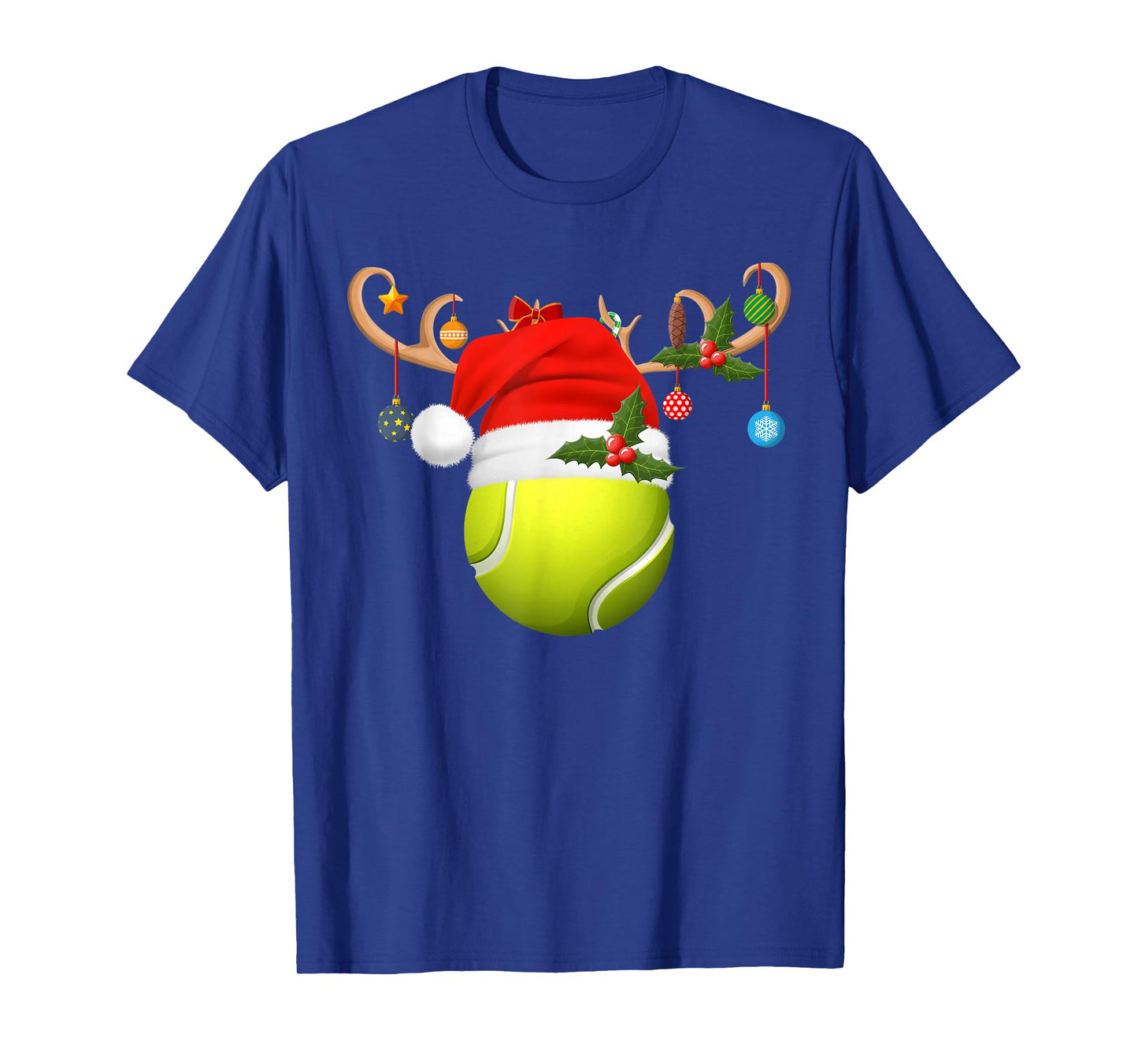 Tennis Ball Christmas Reindeer Santa Hat Sports Player Xmas T-Shirt