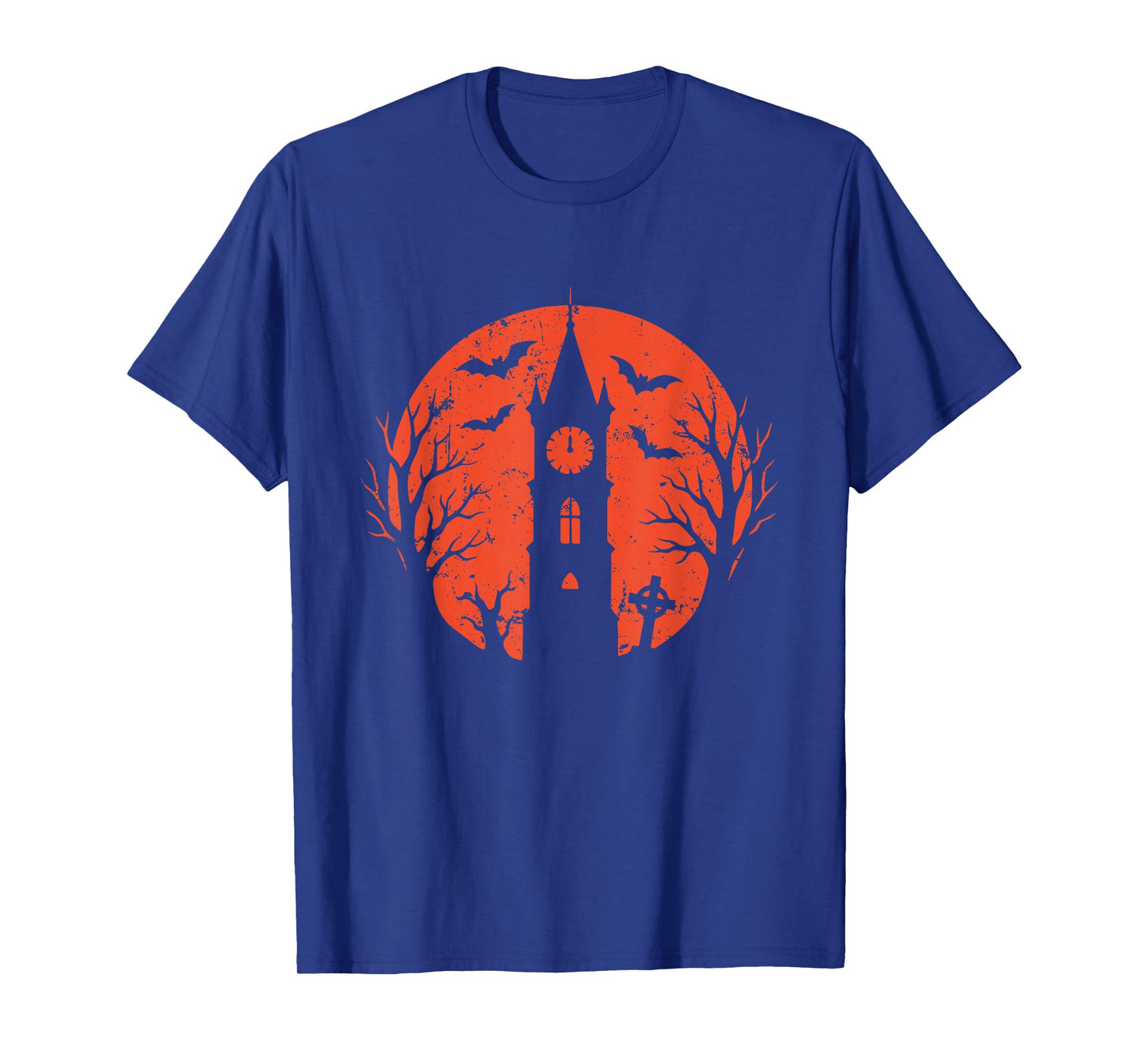 Clock Tower and Bats Halloween Moon T-Shirt