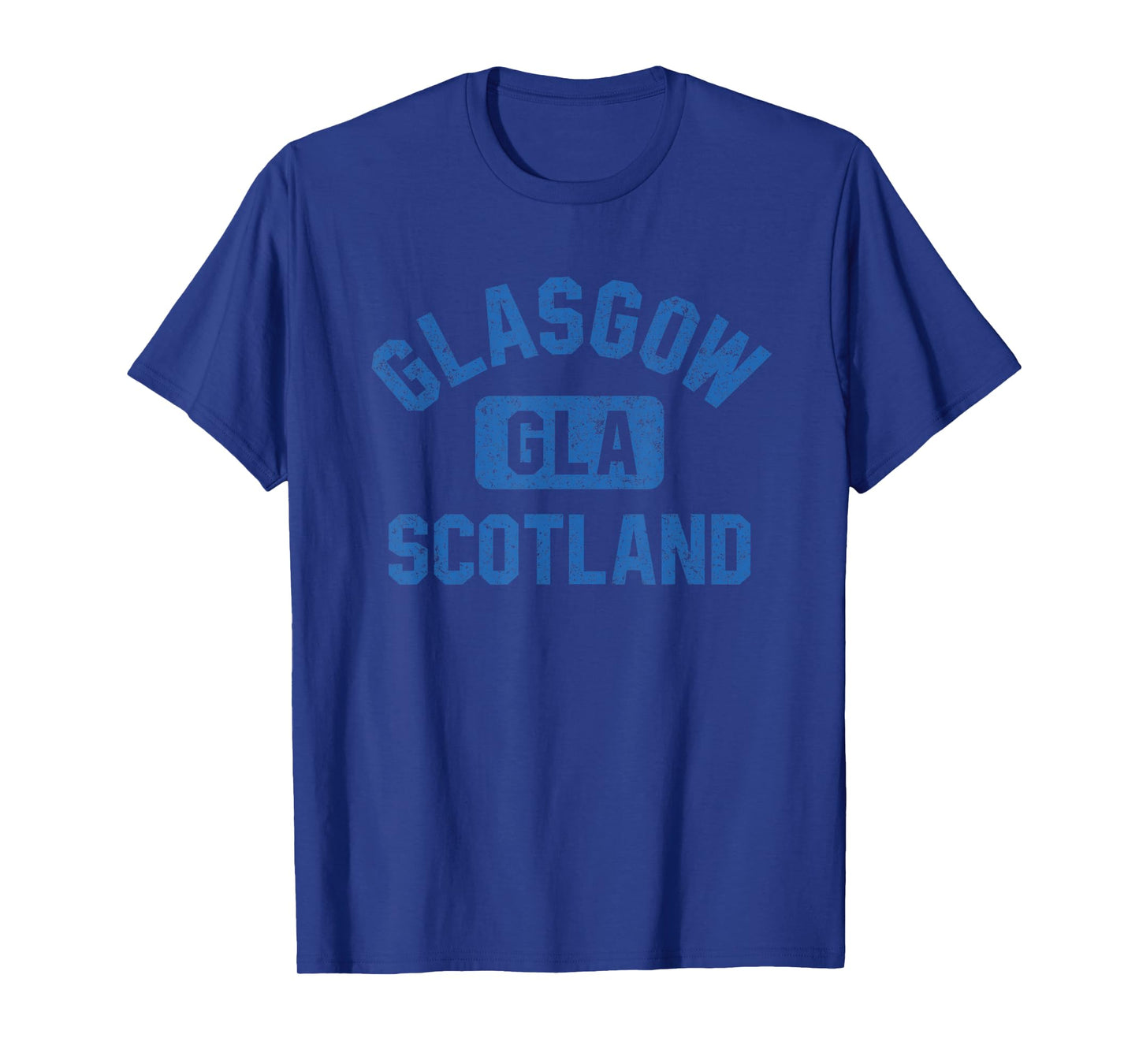 Glasgow Scotland Gym Style Distressed Blue Print T-Shirt