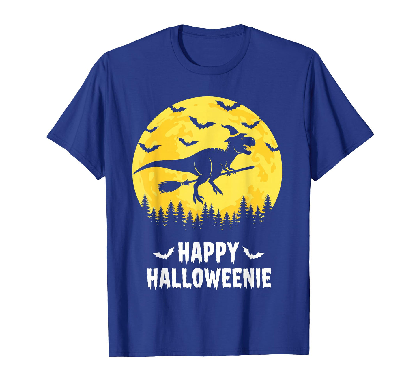 Happy Halloweenie Funny Dinosaur T Rex Flying Witch T-Shirt