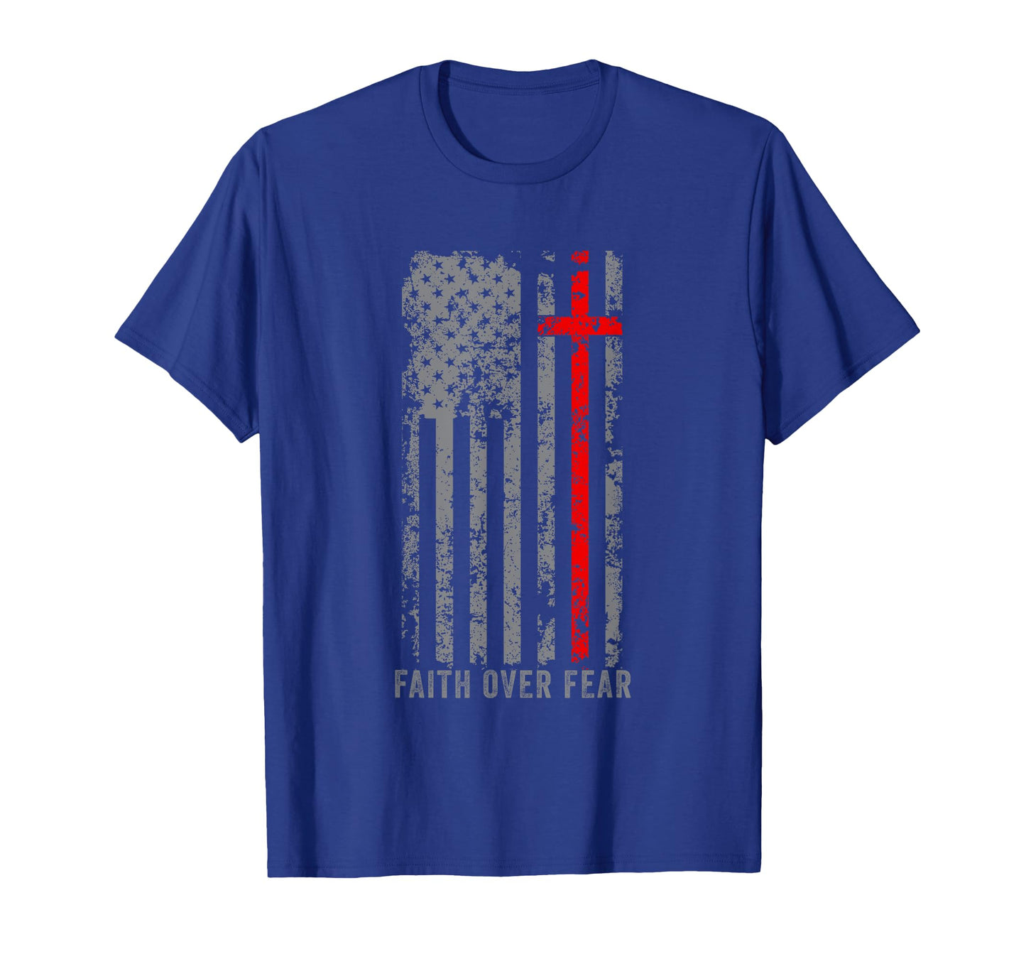 Faith Over Fears Cool Christian Cross Gym American USA Flag T-Shirt