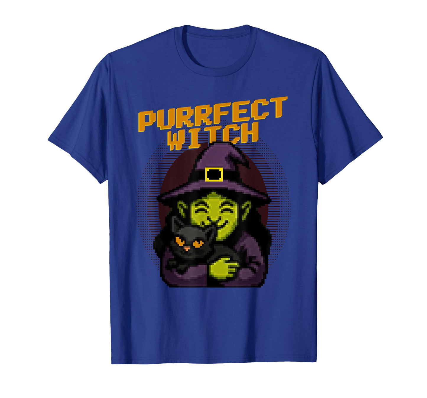 Purrfect Witch Funny Pixel Art Witch Hugging Cat Halloween T-Shirt