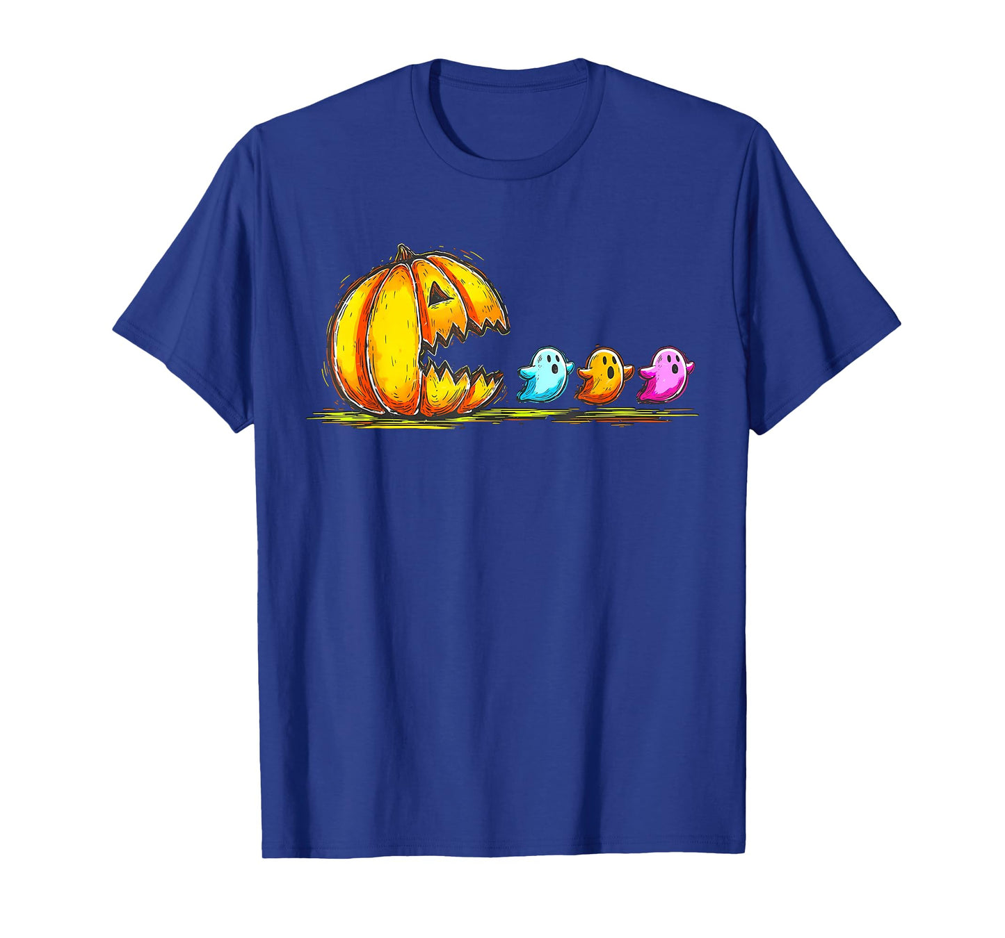 Retro Halloween Pumpkin Chasing Ghost Costume Men Boys T-Shirt