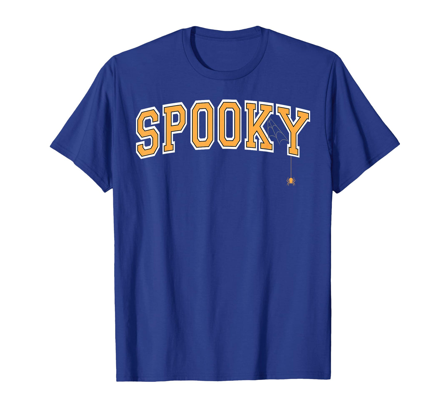 Spooky with Spider and Web Halloween Varsity Orange Letters T-Shirt