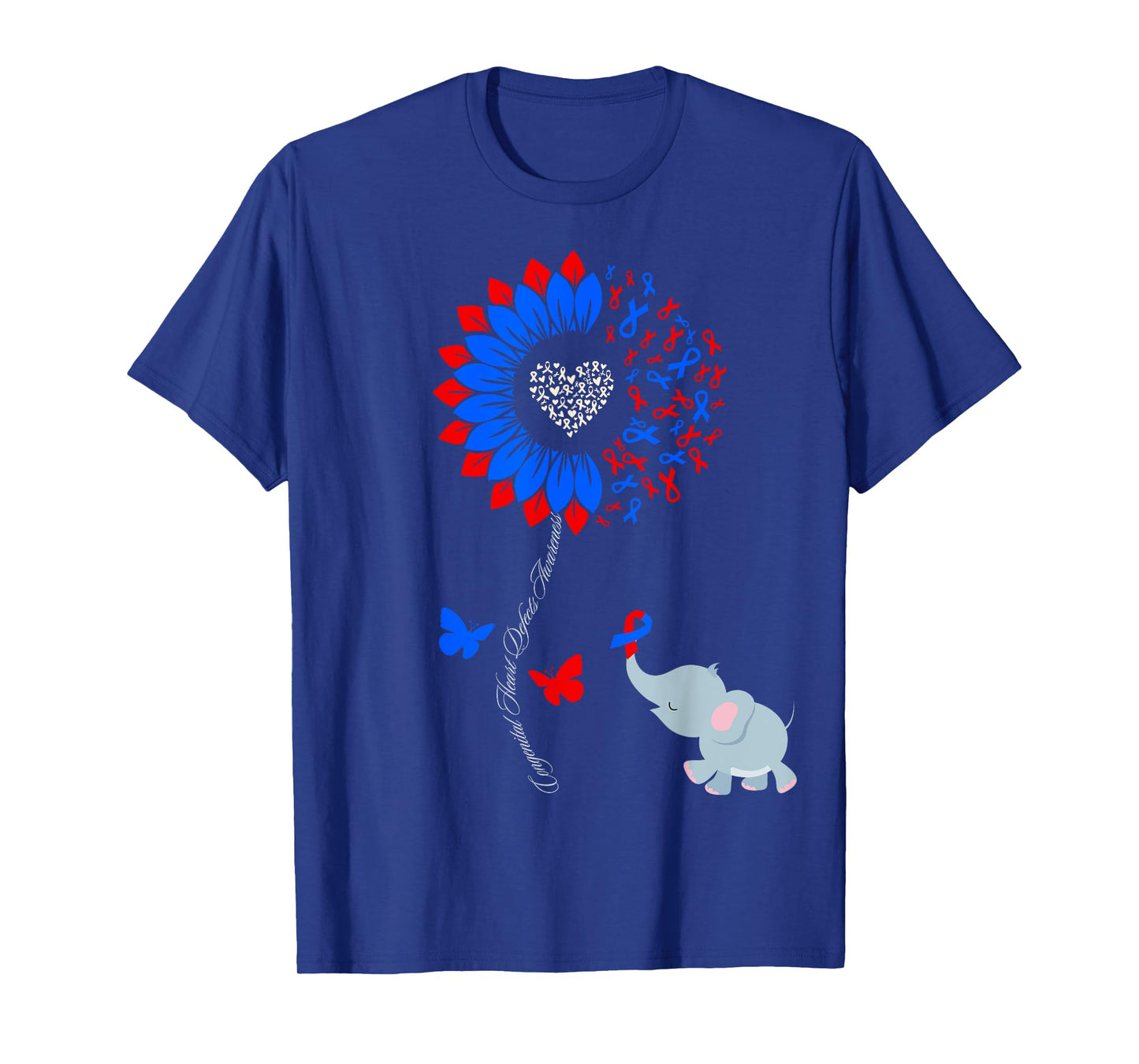 Congenital Heart Defects Awareness Sunflower Elephant T-Shirt