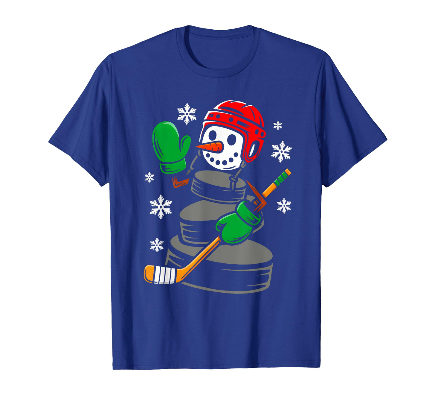 Hockey Santa Hat Snowman Xmas Funny Hockey Lover Christmas T-Shirt