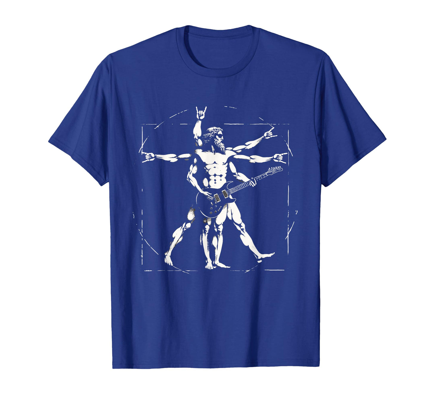 Retro Vitruvian Man Guitar Rock Men Women Funny Guitar T-Shirt