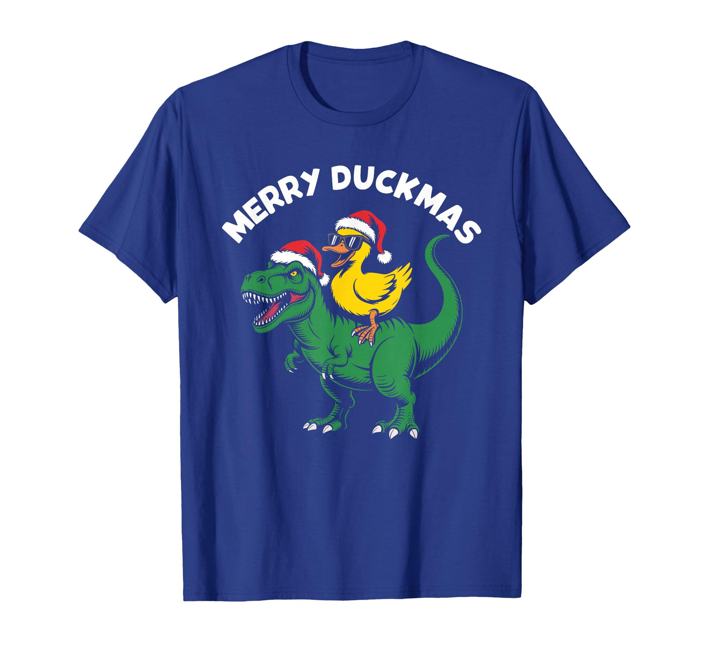 Merry quackmas Everyone, Christmas Duck Riding Dinosaur T-Shirt