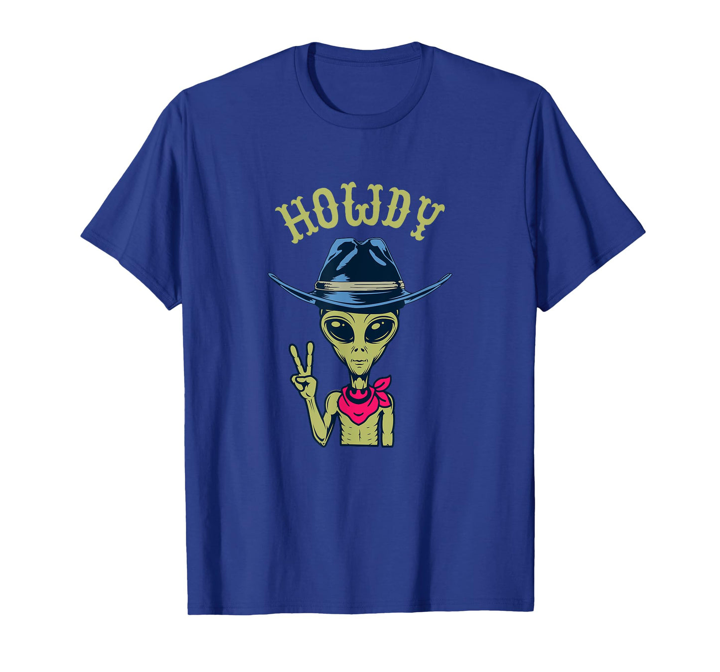 Funny Alien Cowboy Hat Howdy Peace Sign T-Shirt