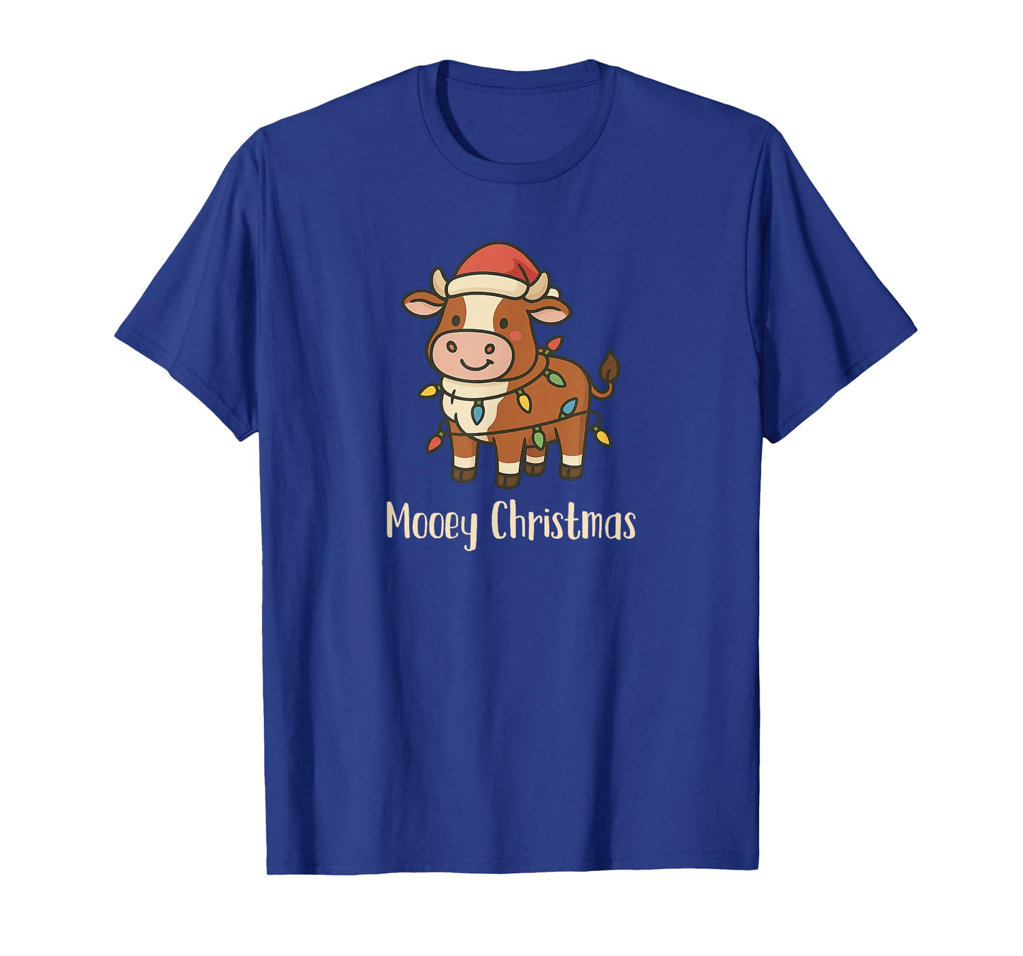 Christmas Cow Lights Santa hat Funny Mooey Christmas T-Shirt