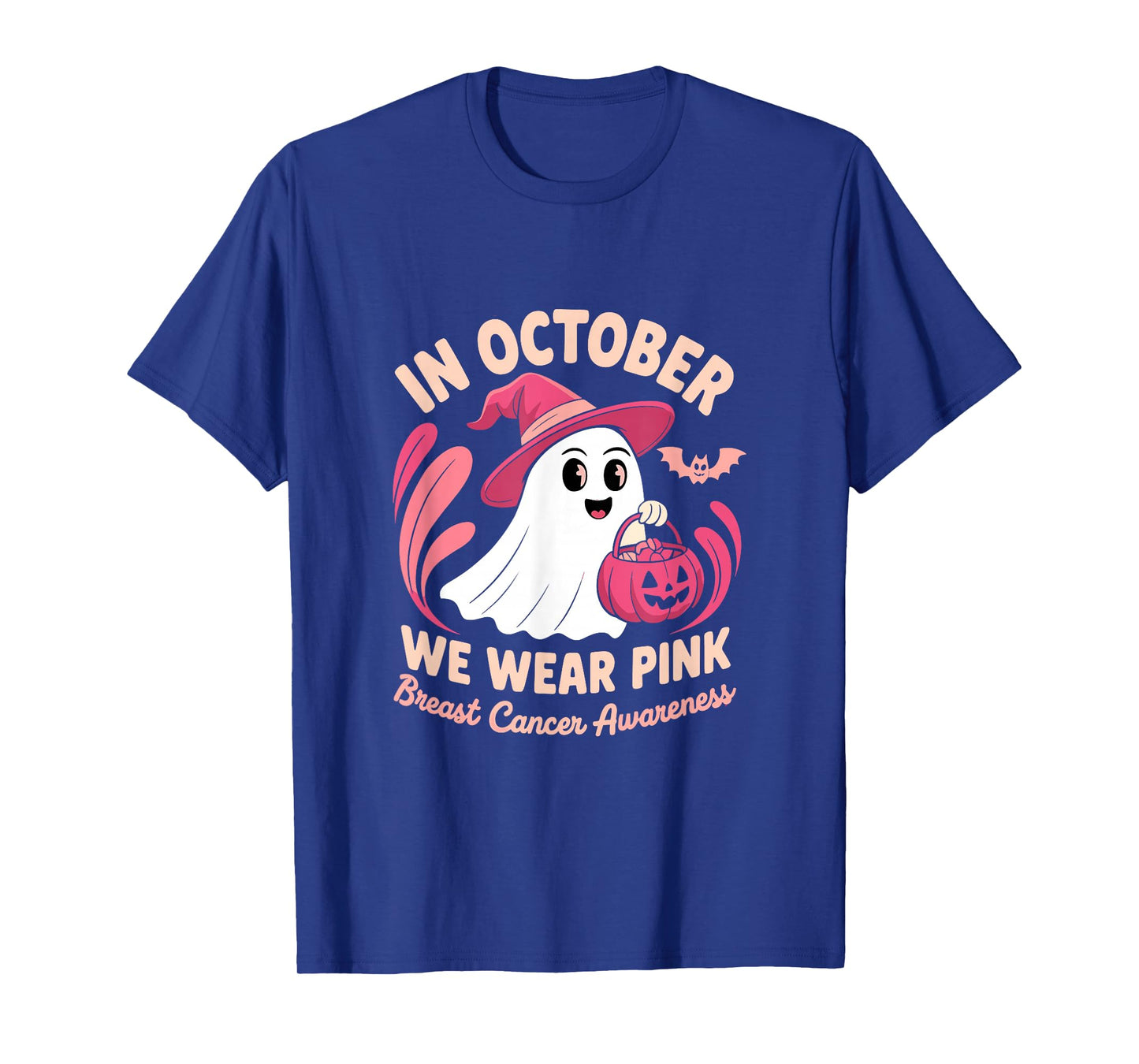 in October We Wear Pink Halloween Witch Ghost Pumpkin T-Shirt