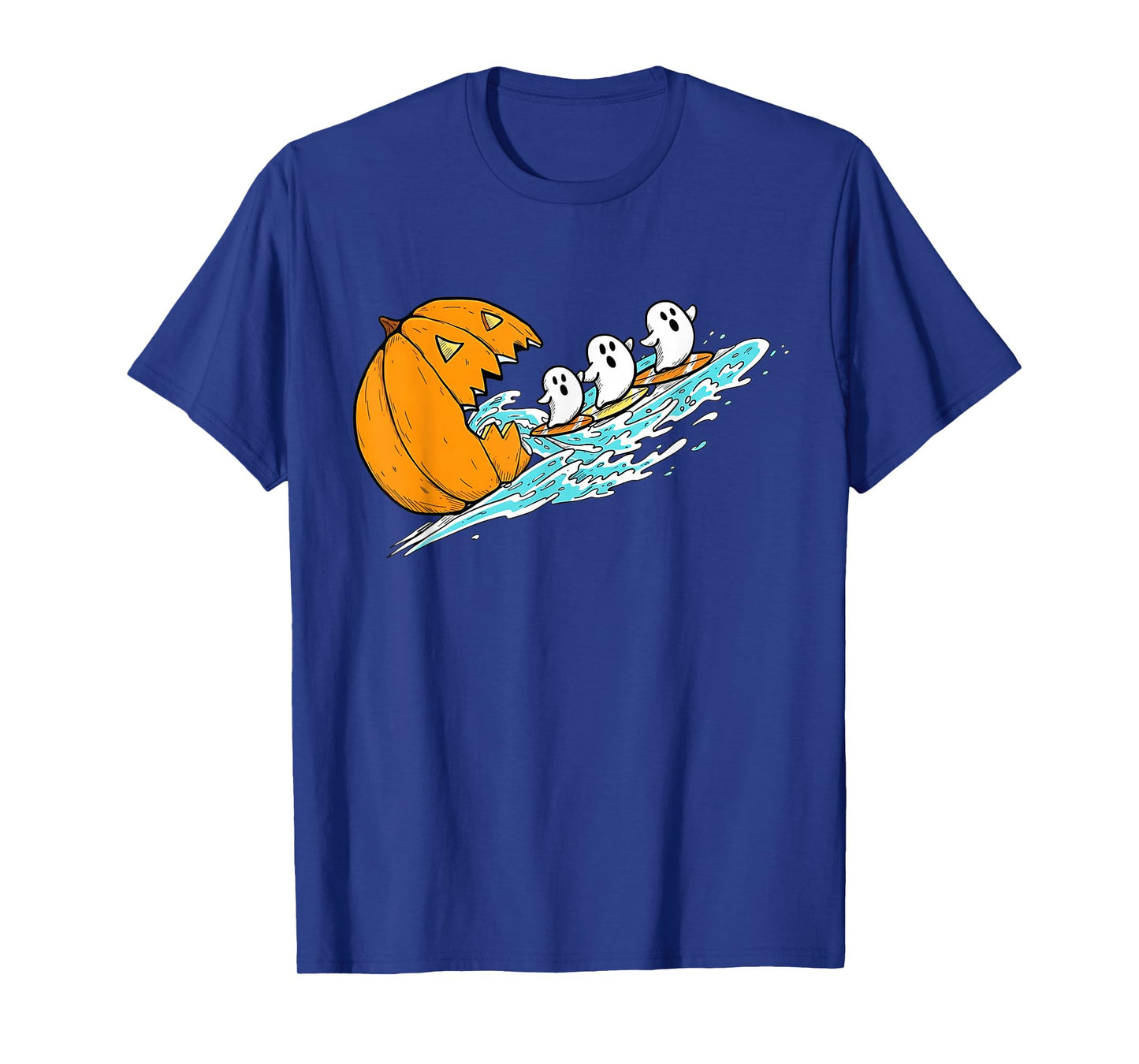 Funny Halloween Gamer Pumpkin Eating Surfing Ghosts T-Shirt