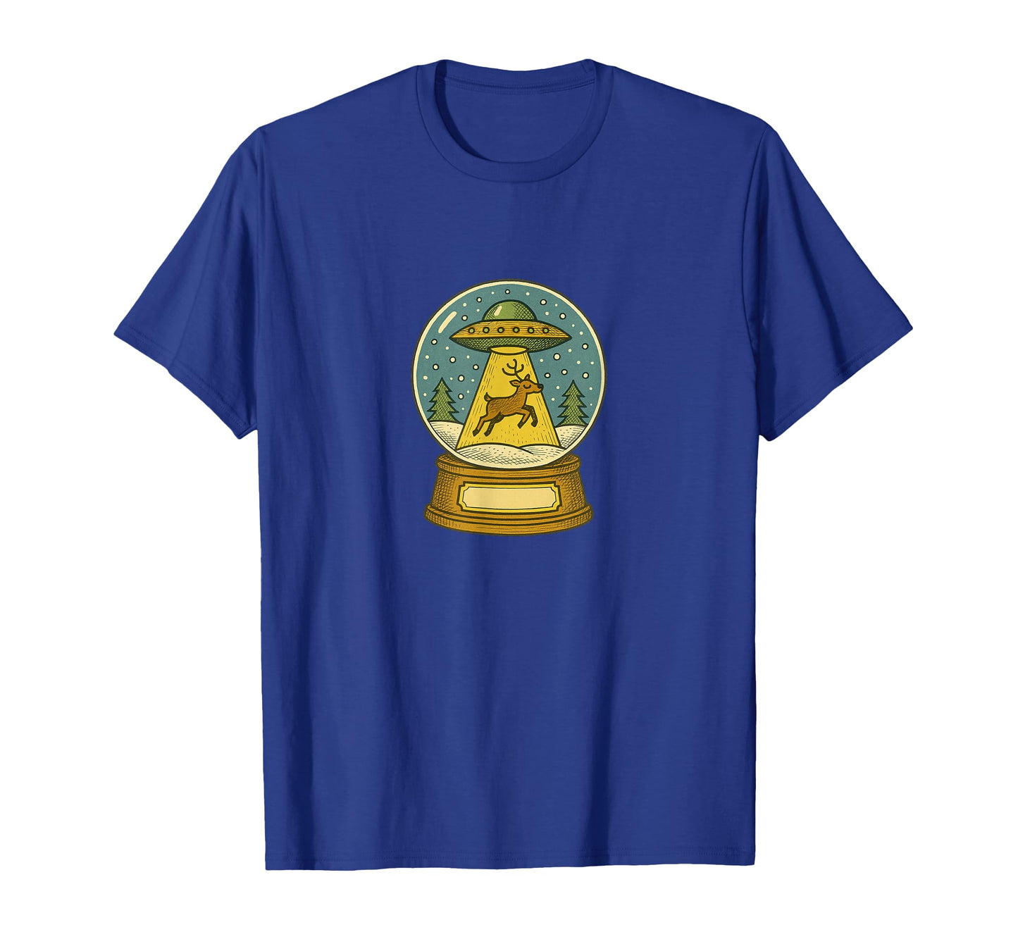 Snowglobe UFO Beaming Up Reindeer Funny Alien Christmas T-Shirt