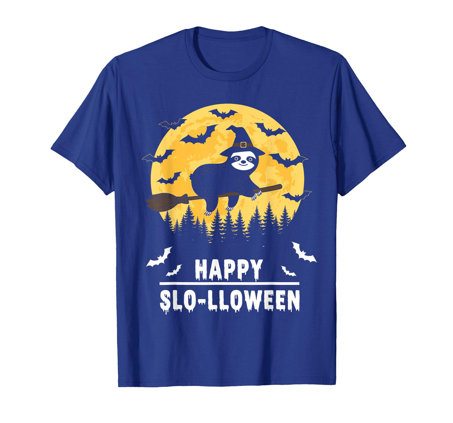 Happy Slo-lloween Funny Halloween Sloth Flying Witch T-Shirt
