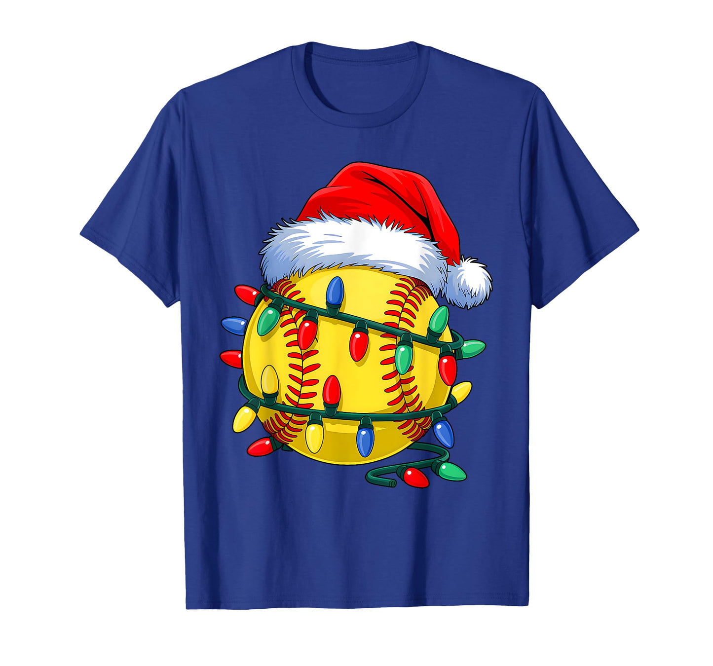 Softball Ball Santa Hat Christmas Softball Xmas Lights T-Shirt