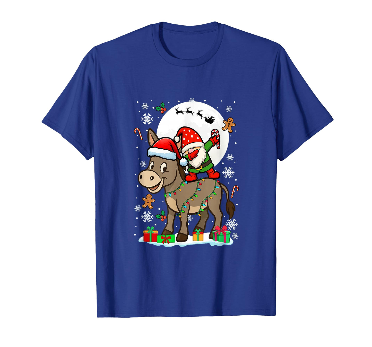Dabbing Gnome On Donkey Christmas Santa Colorful Lights T-Shirt