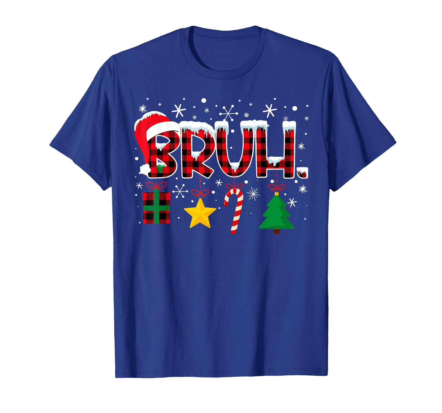 Bruh Funny Christmas Red Plaid Teens Boys Kids Xmas Pajamas T-Shirt