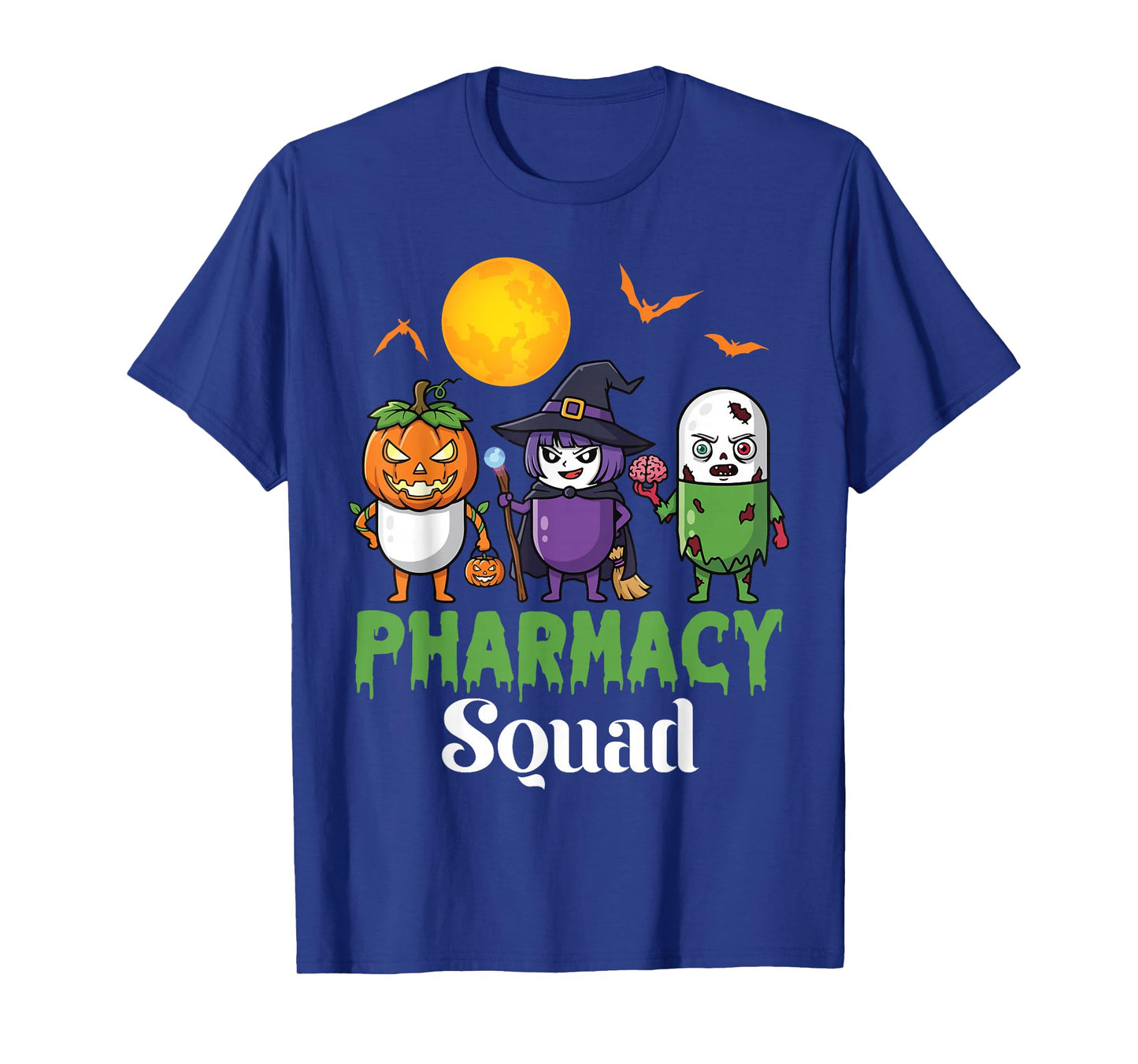 Pharmacy Squad Funny Halloween Pumpkin Witch and Zombie Pill T-Shirt