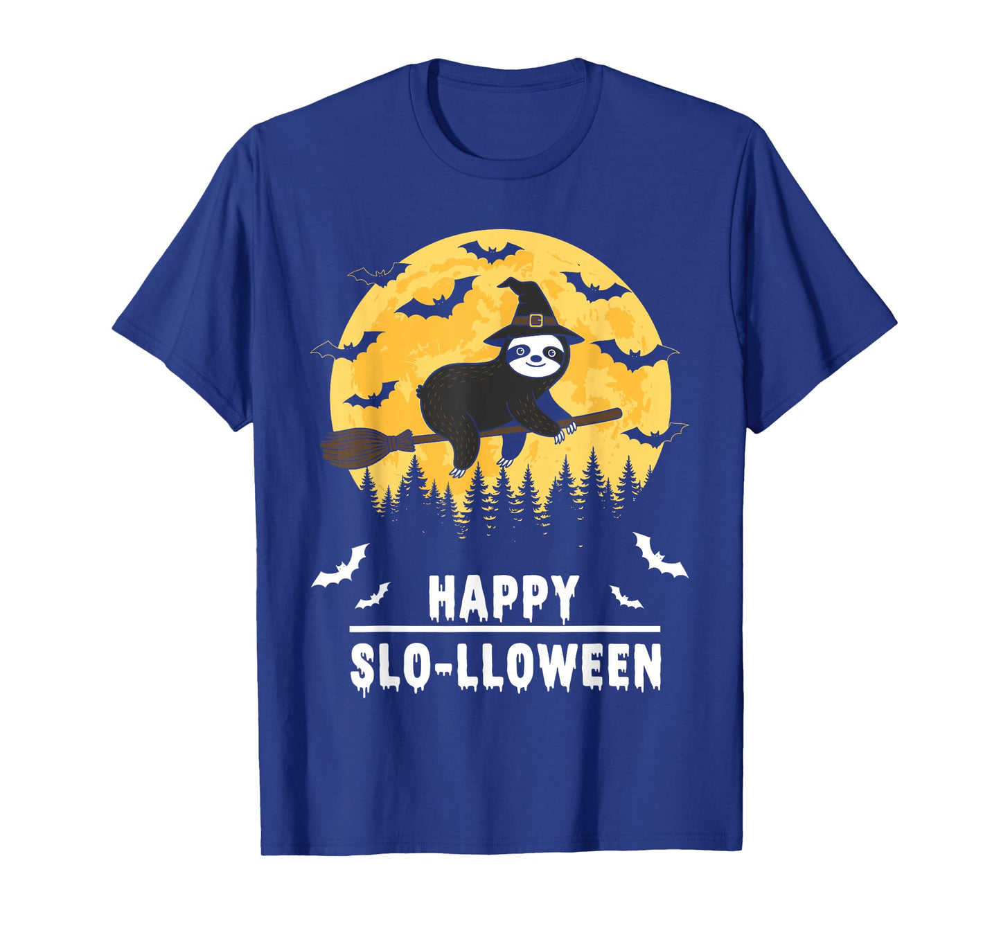 Happy Slo-lloween Funny Halloween Sloth Flying Witch T-Shirt