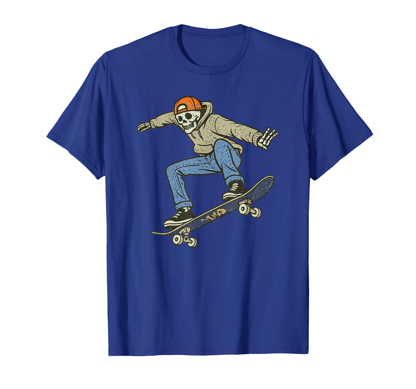 Vintage Skateboard Halloween Skeleton Funny Spooky Costume T-Shirt