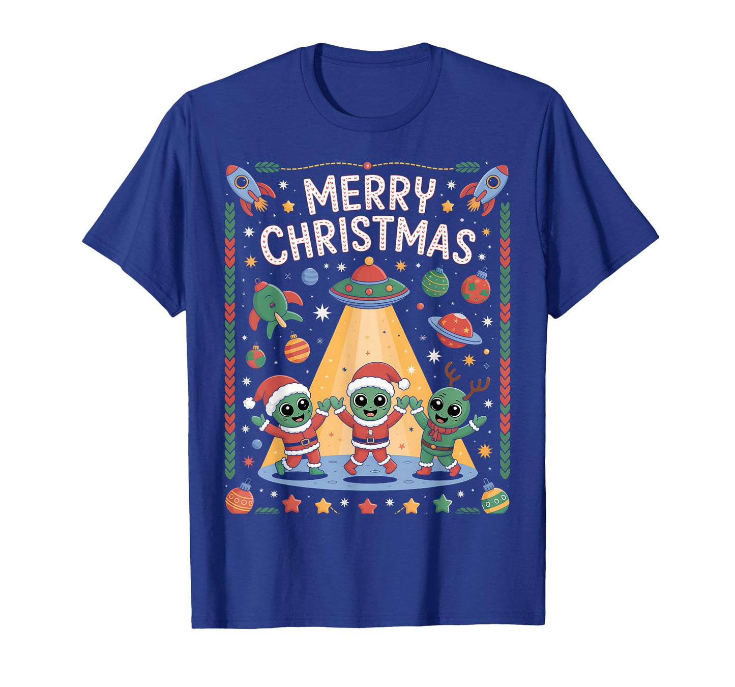 Funny Alien Trio Merry Ugly Christmas Santa Hat Gifts Xmas T-Shirt