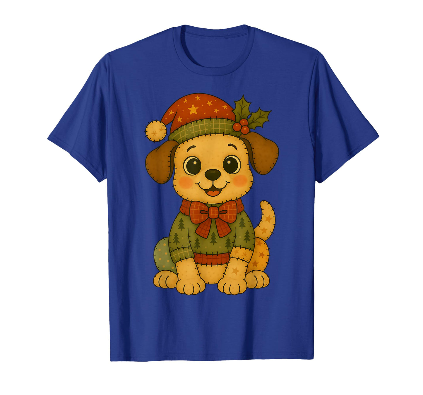 Patchwork Beagle Dog in Santa Hat for Christmas T-Shirt