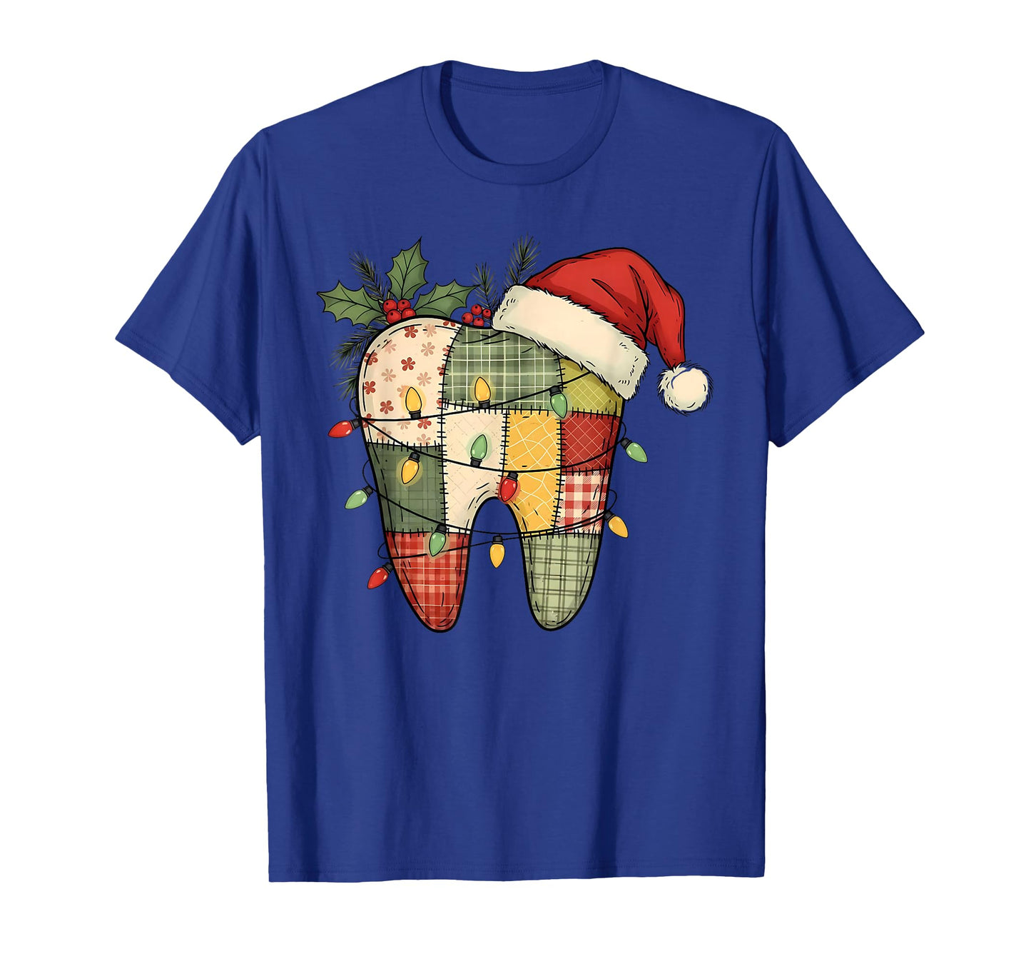 Santa Dental Christmas Tooth Patchwork Dental Hygienist T-Shirt
