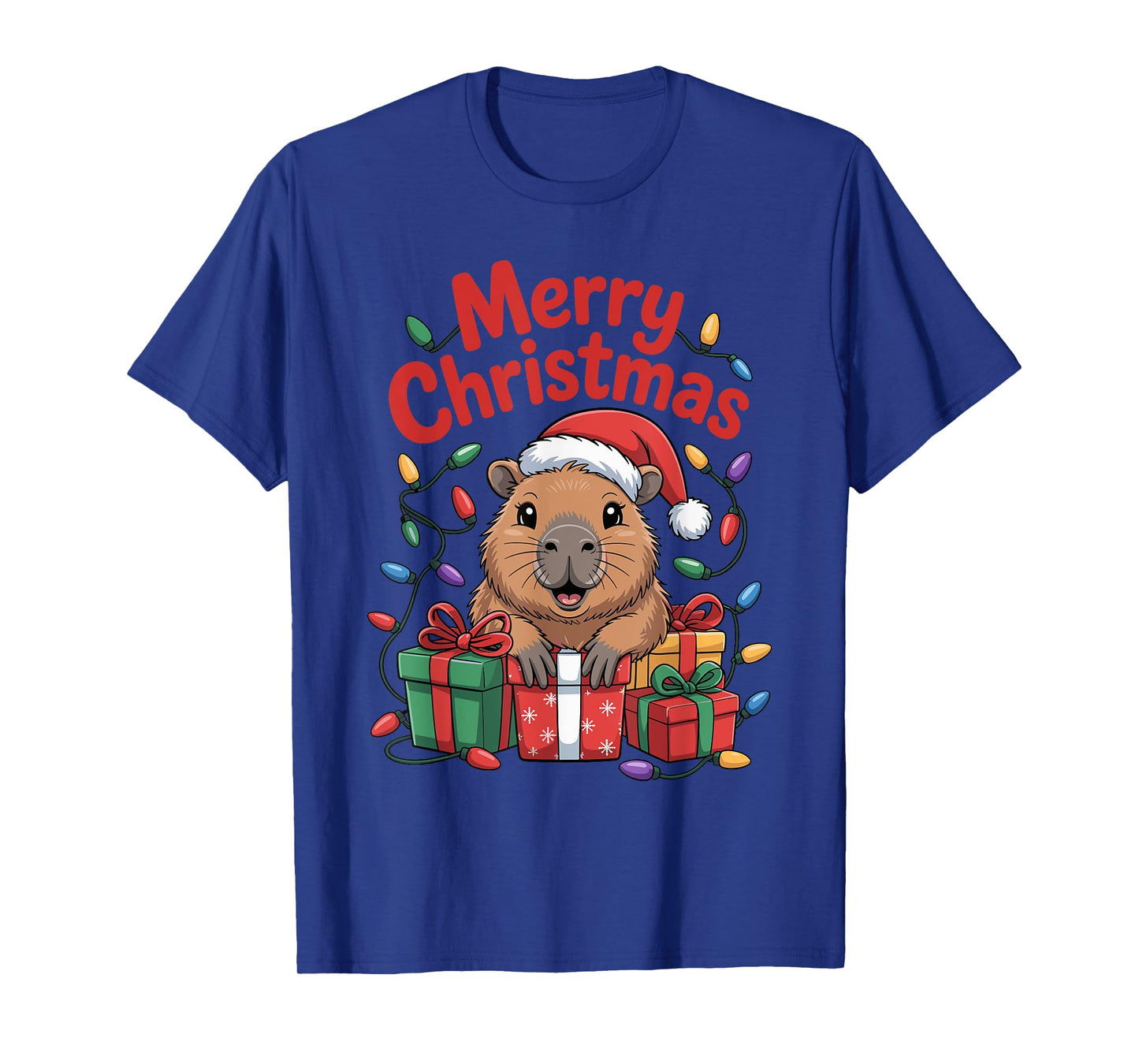 Capybara Santa Hat Animals Lovers Ugly Christmas Pajamas T-Shirt