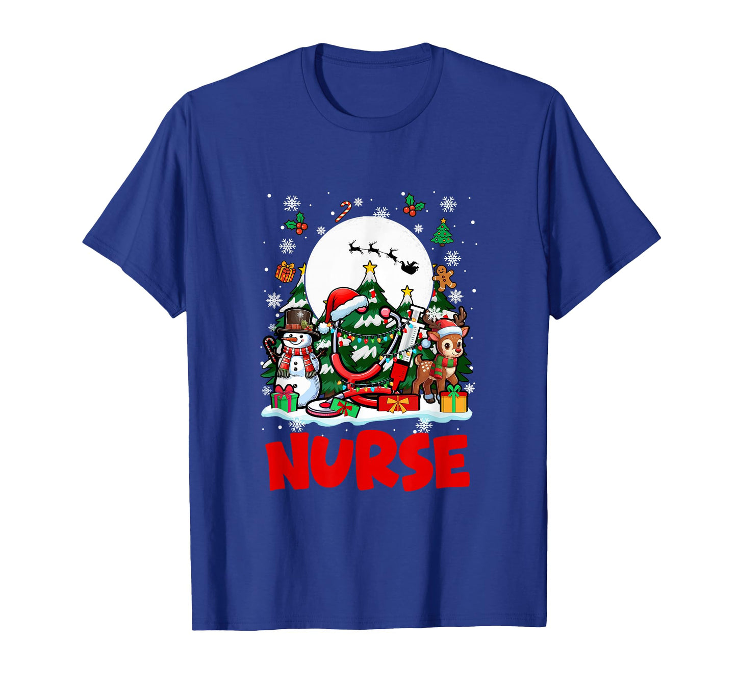 Nirse Job Tools Santa Snowmen Reindeer Christmas Trees T-Shirt