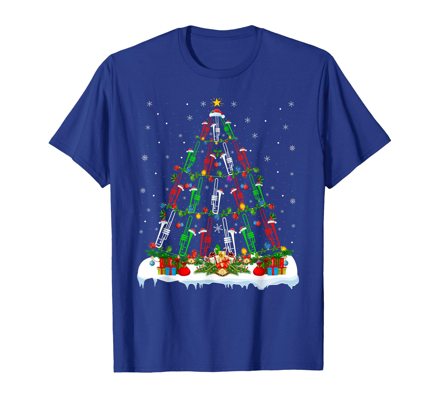 Trombone Christmas Tree Lights Music Lover Musical Xmas T-Shirt