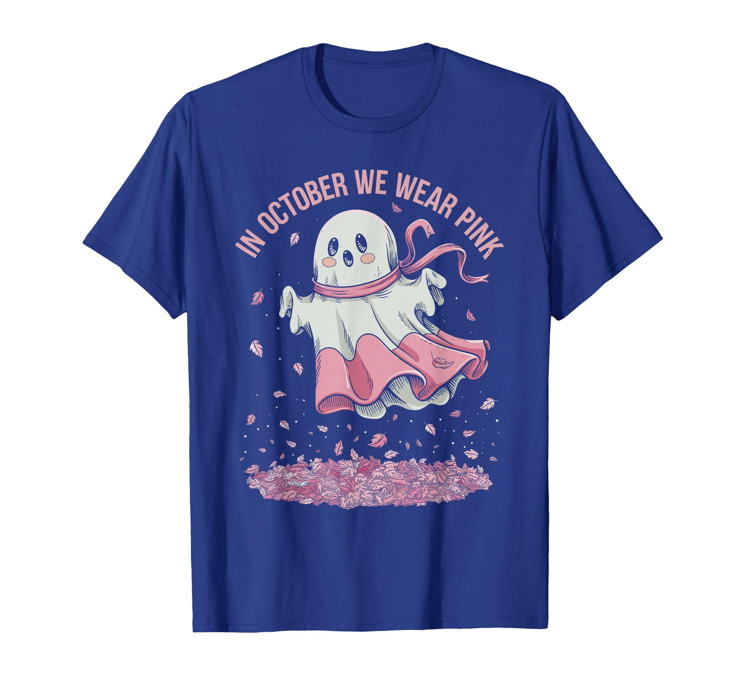 in October We Wear Pink Ghost Witch Breast Cancer Awareness T-Shirt