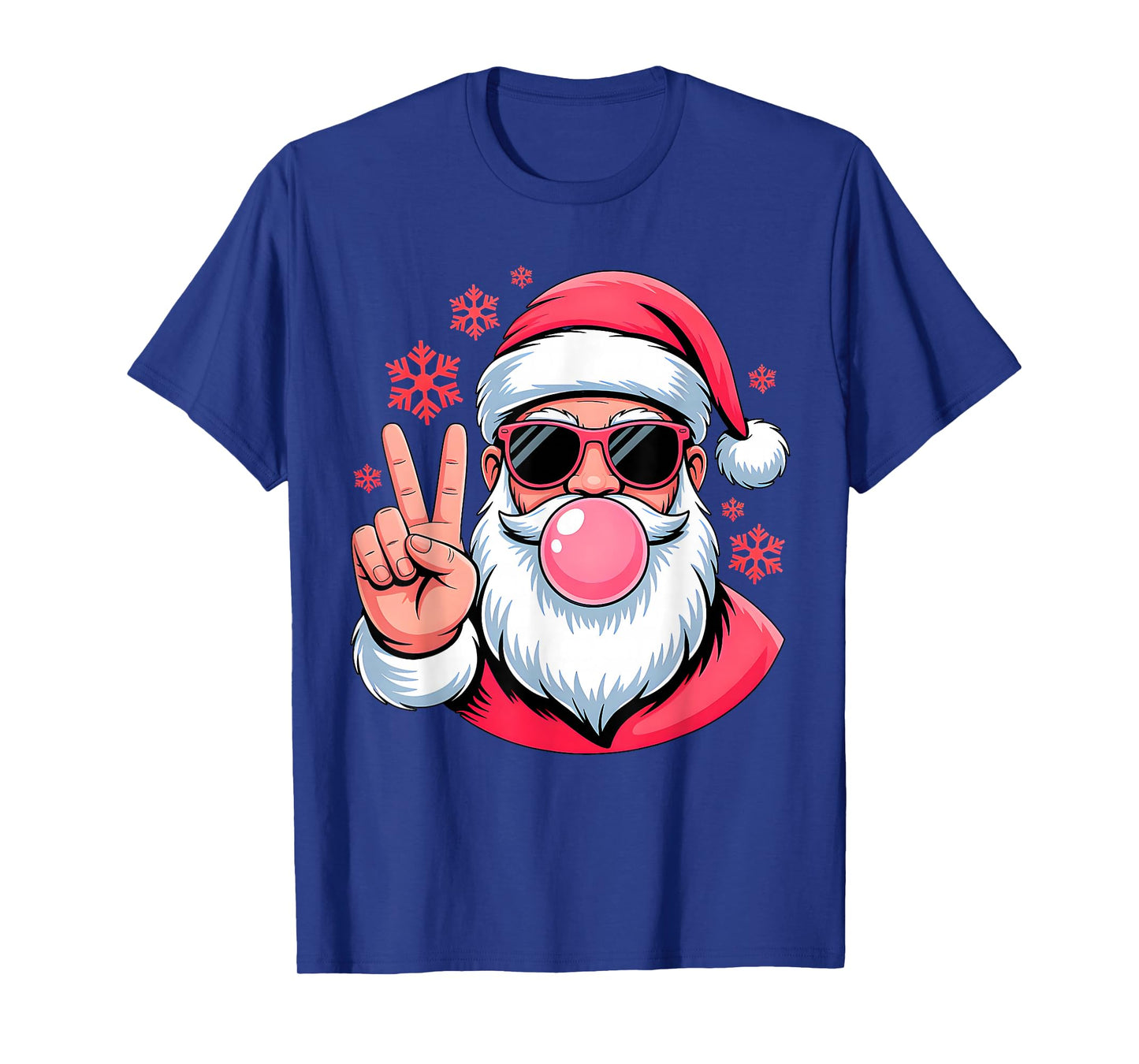 Retro Santa Christmas Blowing Bubble Pink Santa Xmas Funny T-Shirt