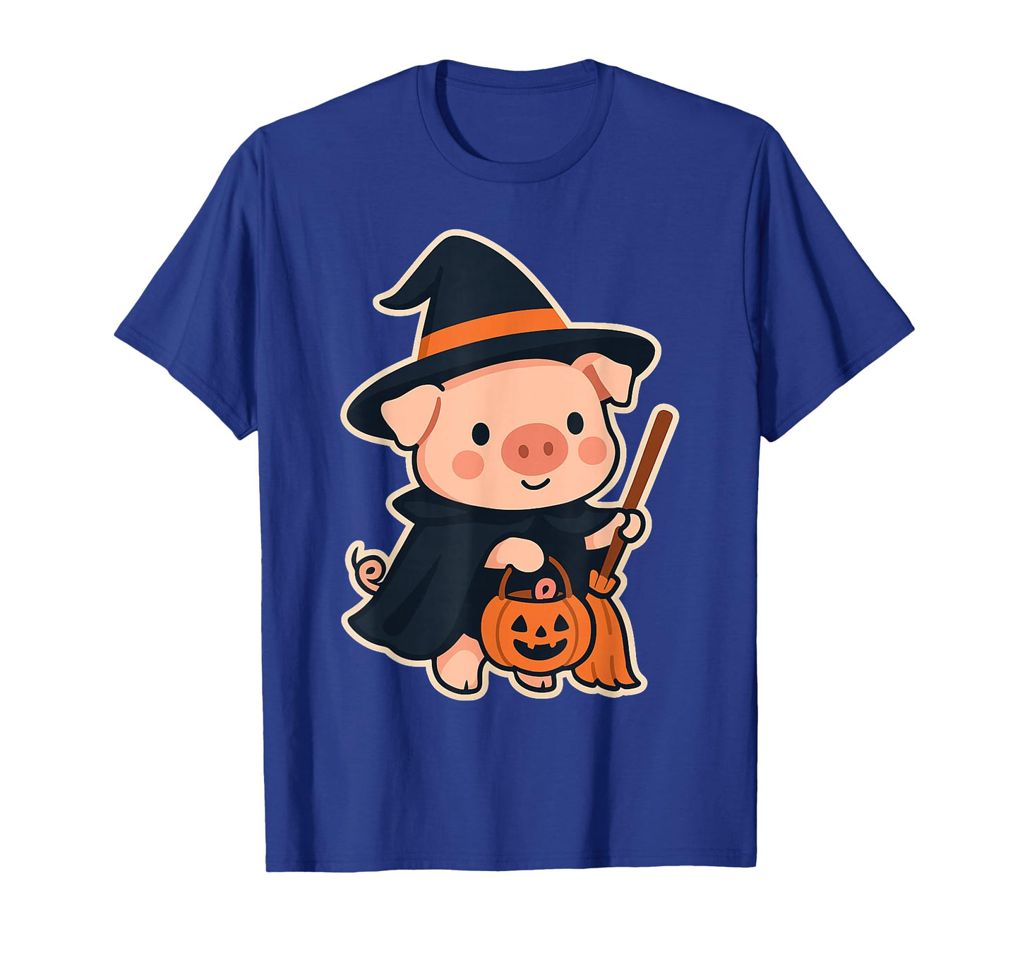Cute Witch Pig Halloween Outfit with Broom and Pumpkin T-Shirt